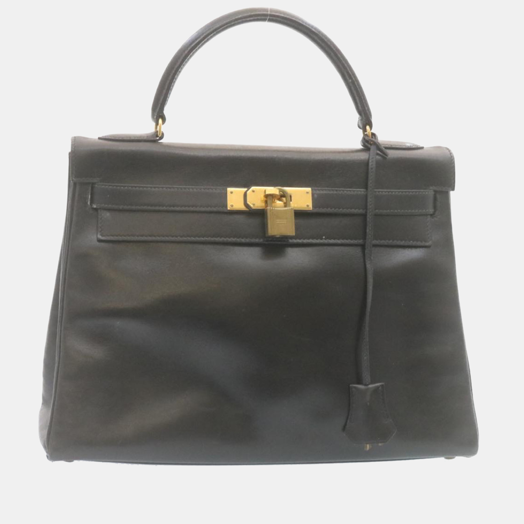 

Hermes Black Box Calf Leather Kelly 32 Tote Bag