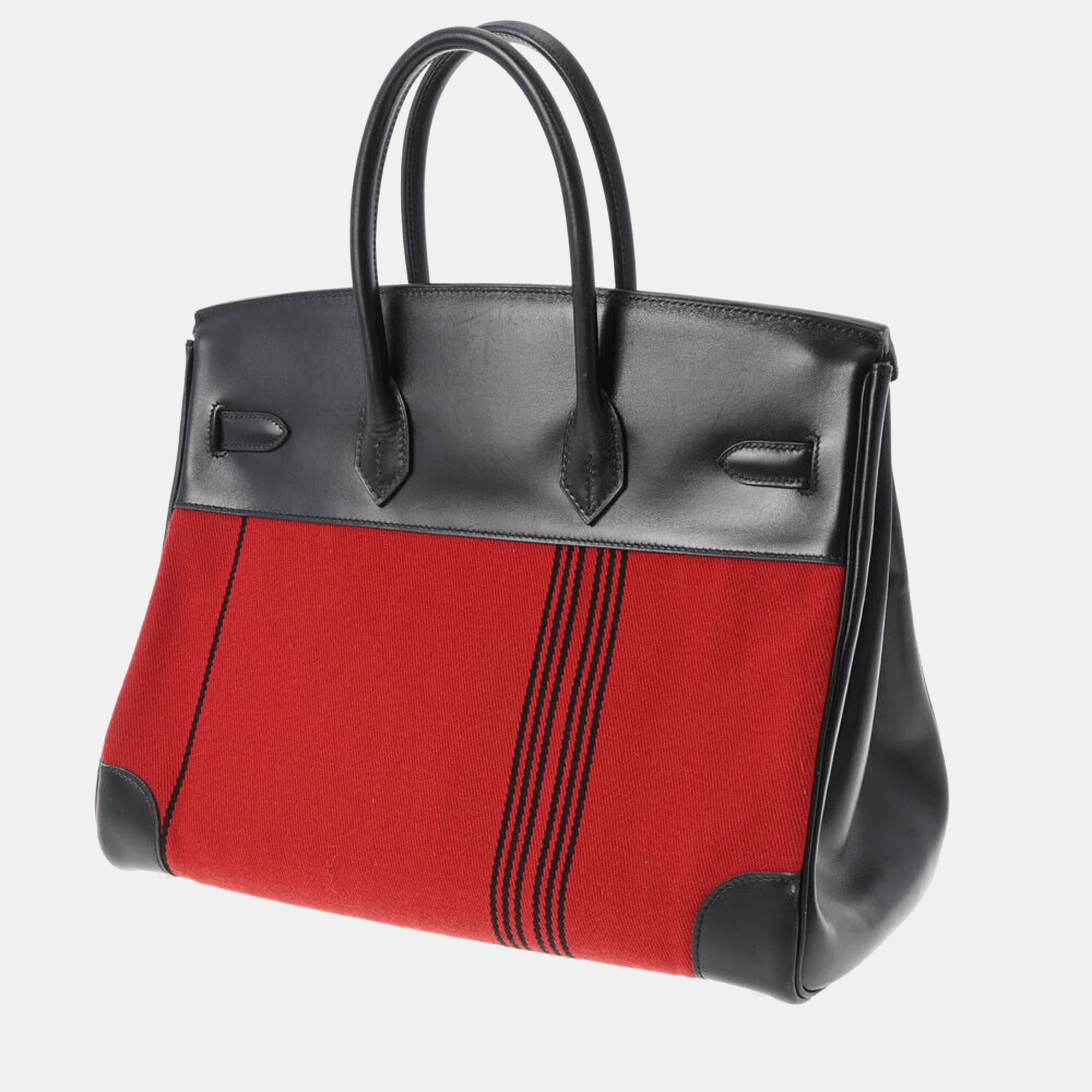 

Hermes Black/Red Box Calf Leather Canvas Potamos Palladium Hardware Birkin 35 Bag