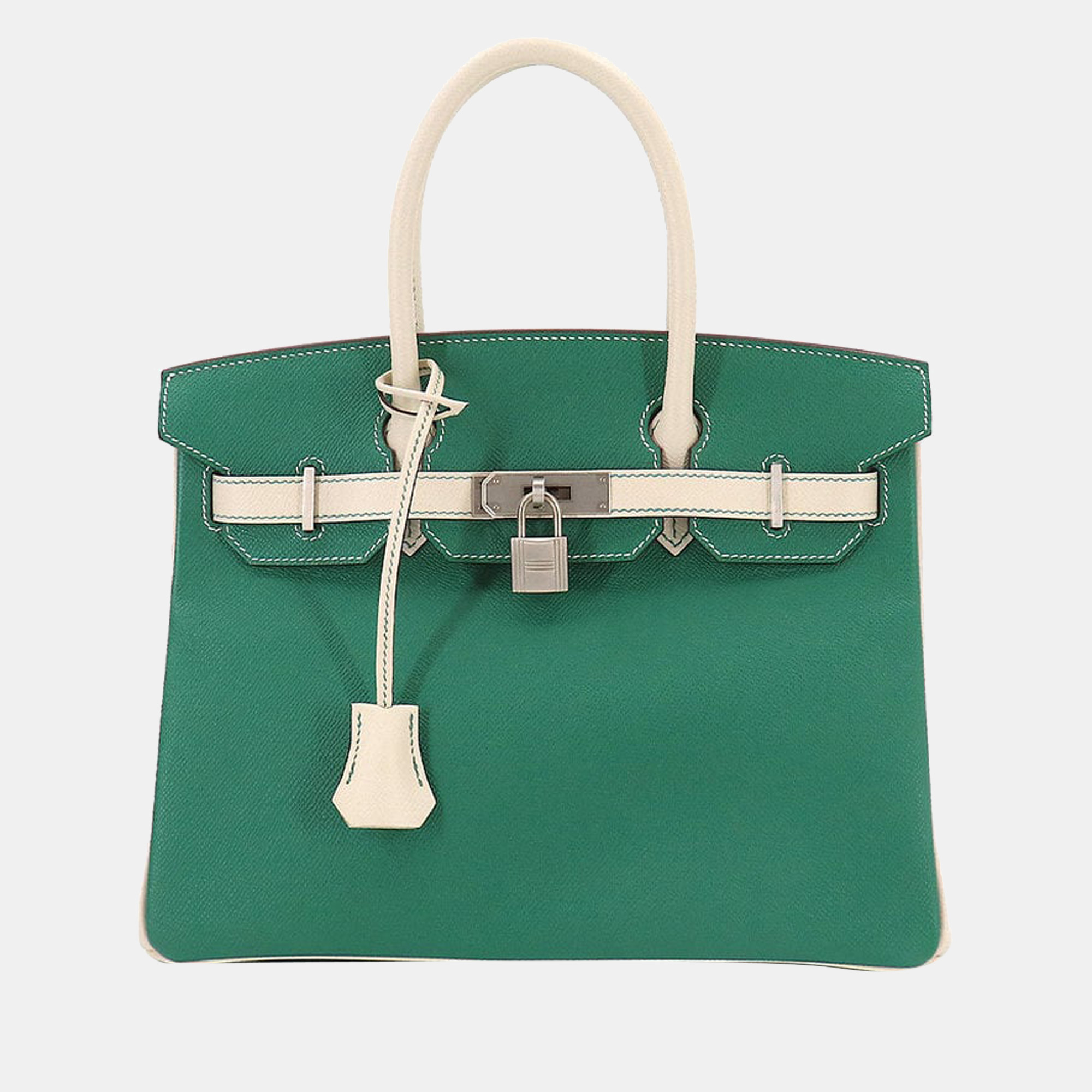 Pre-owned Hermes Birkin 30 Spo Personal Handbag Epson Vertigo Cle D Engraved Matte Silver Metal Fittings In Green
