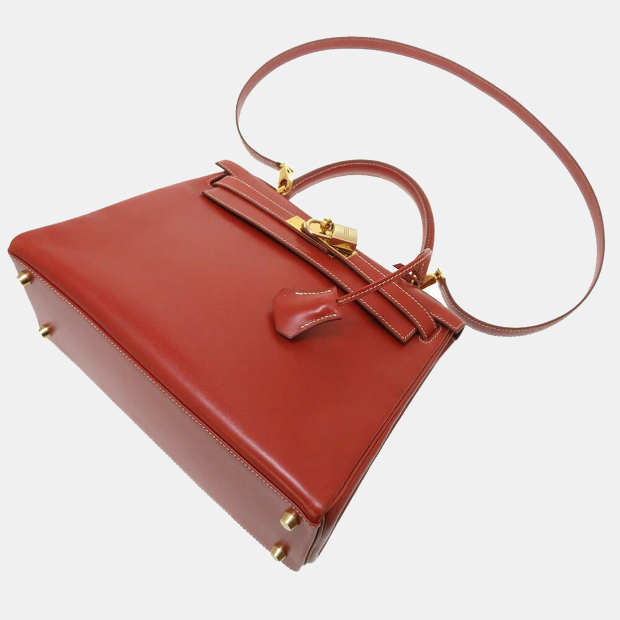 

Hermes Kelly 28 Inner stitch box calf Brick B stamped handbag Brown, Red