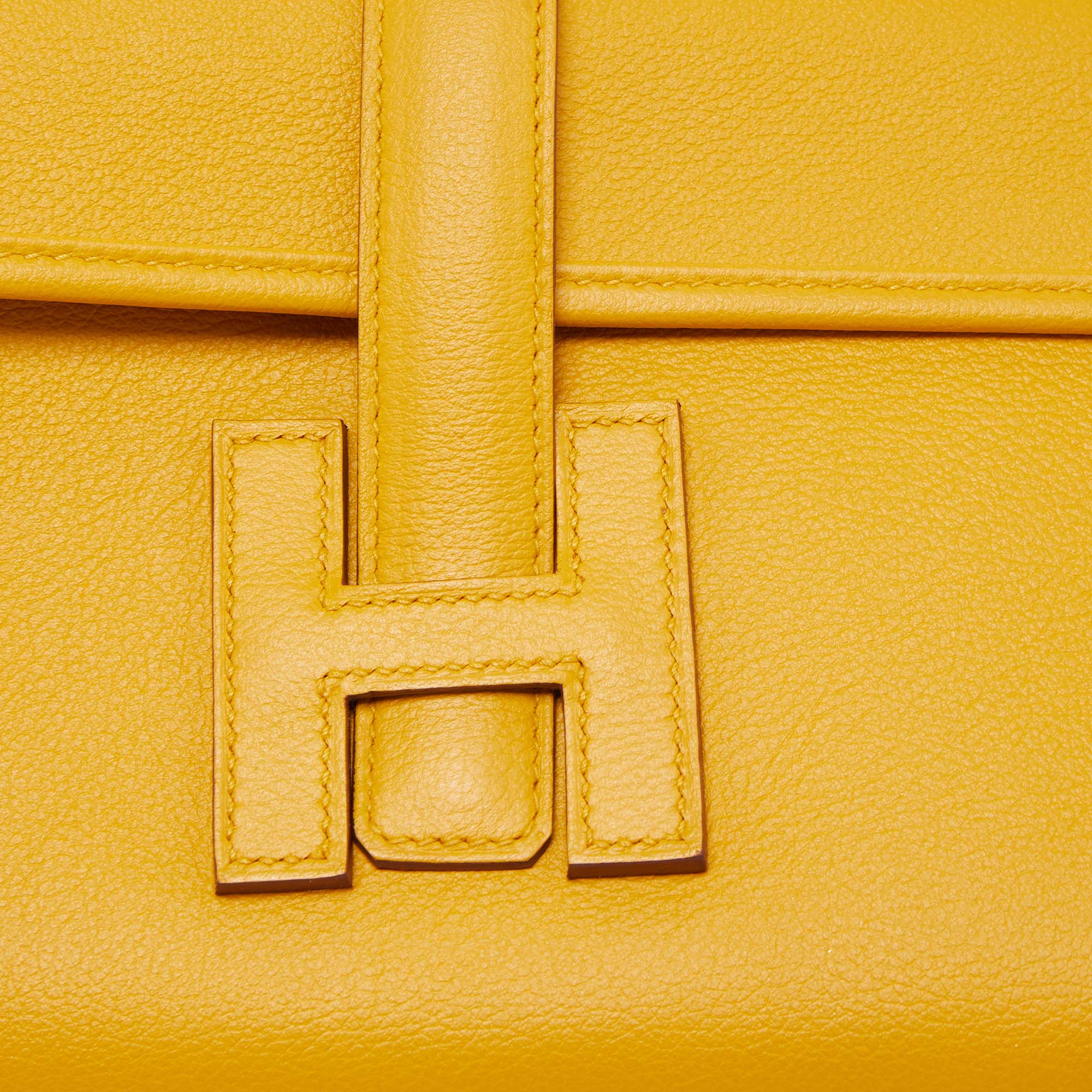 Hermes Jige Clutch in evercolor jaune ambre yellow in stamp c