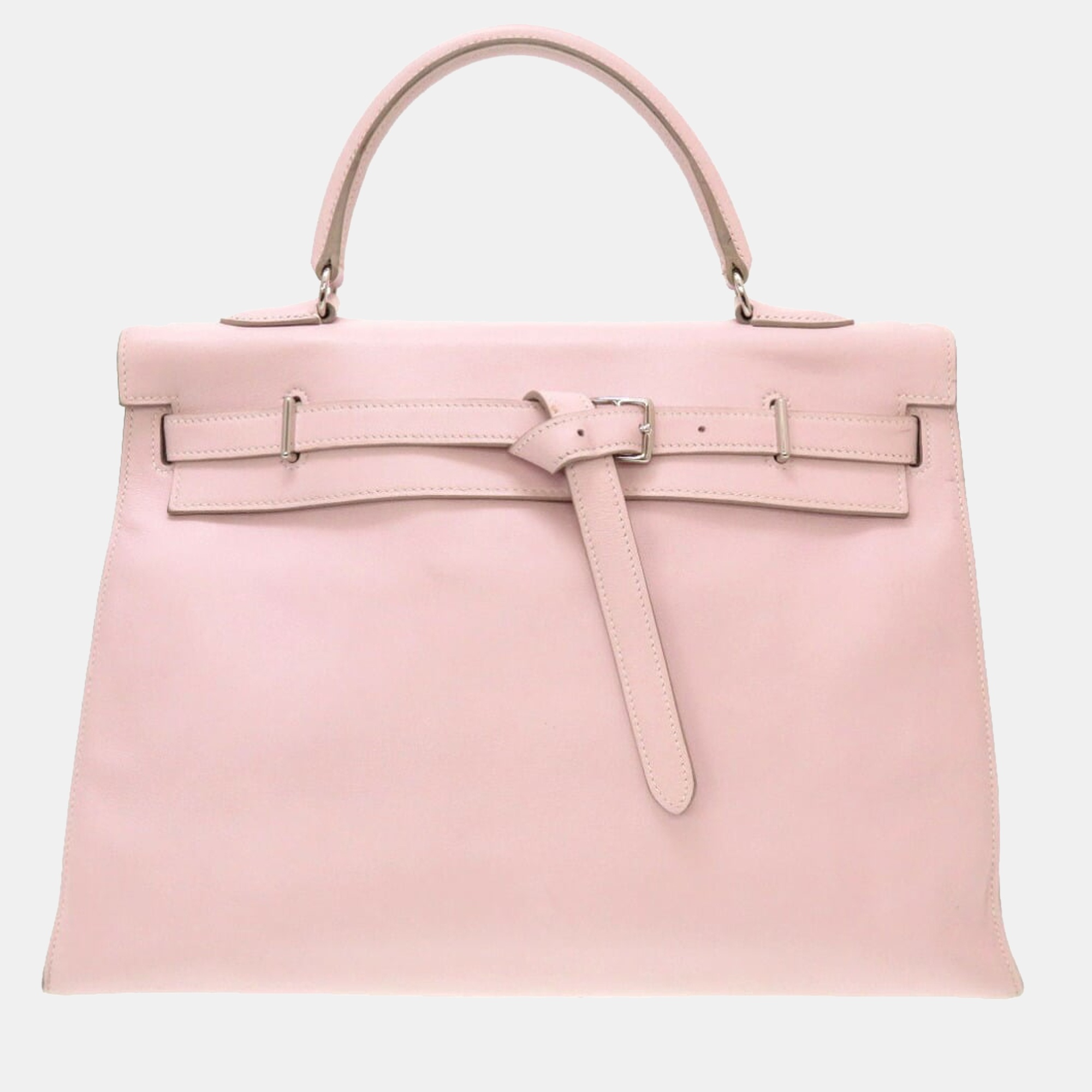 Pre-owned Hermes Kelly Flat 35 Vaux Swift Rose Dragee L Engraved Handbag 066 In Pink
