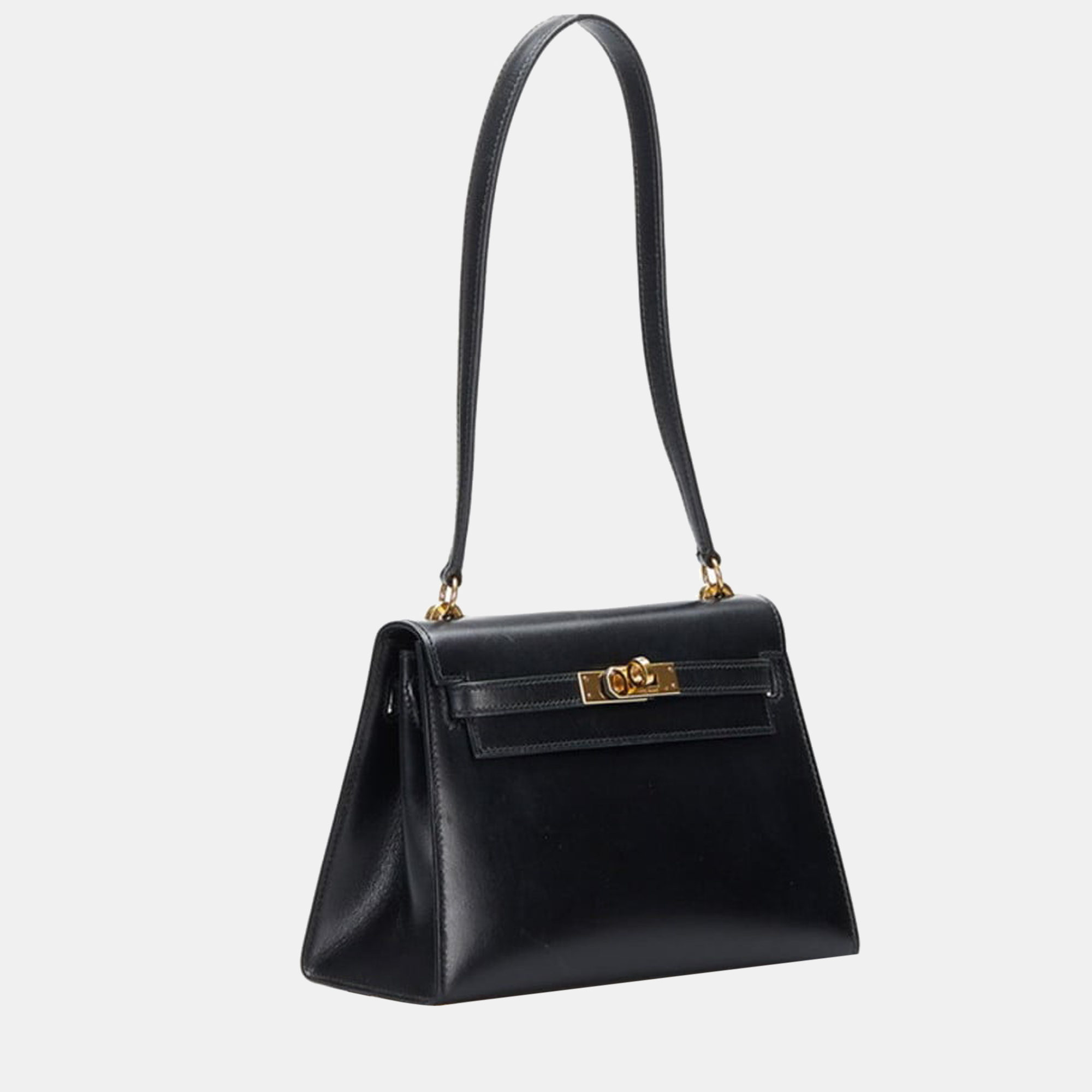 

Hermes Kelly handbag black gold box calf ladies