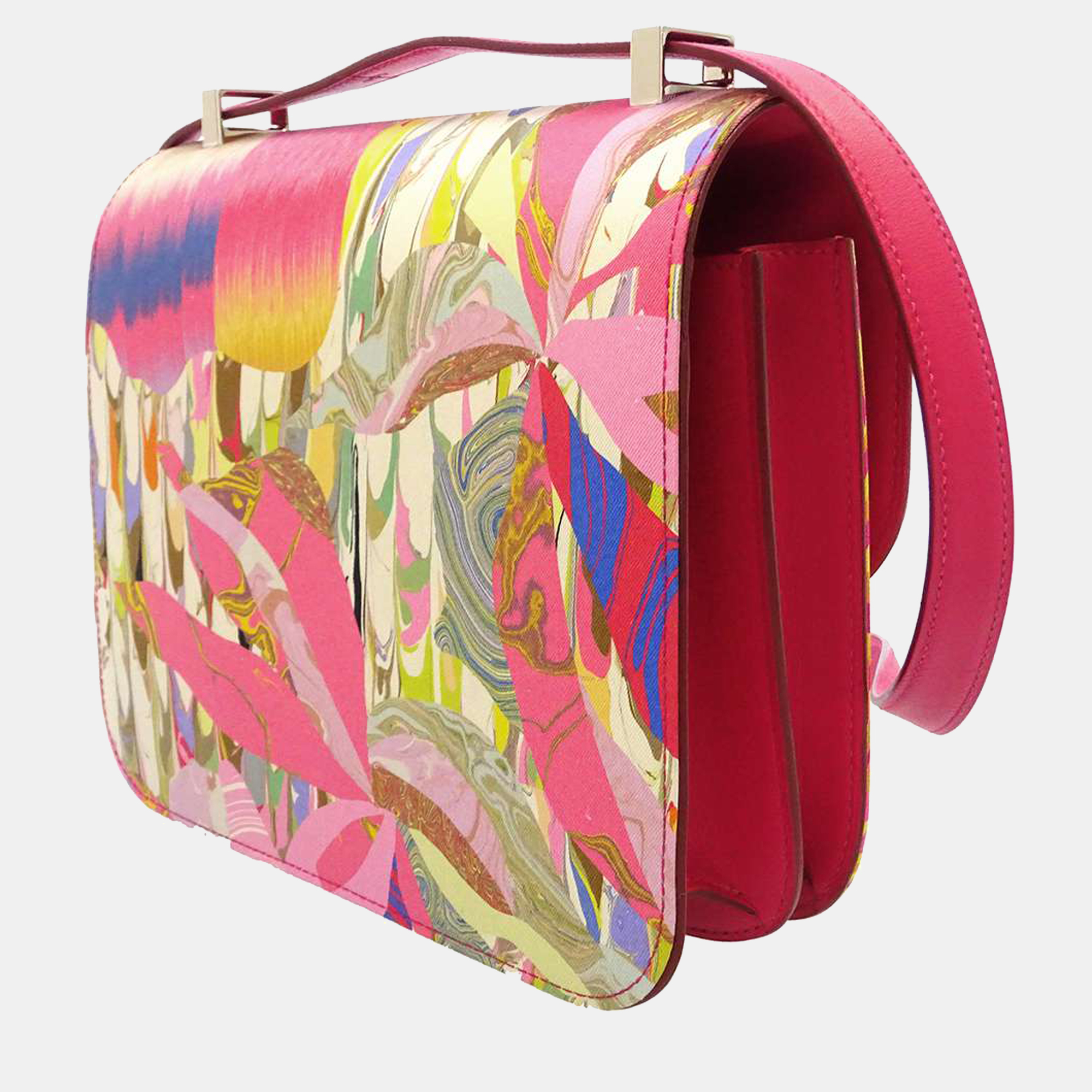 

Hermes Multicolor Marbled Silk and Rose Mexico Swift Leather Constance 24 Palladium Hardware Shoulder Bag