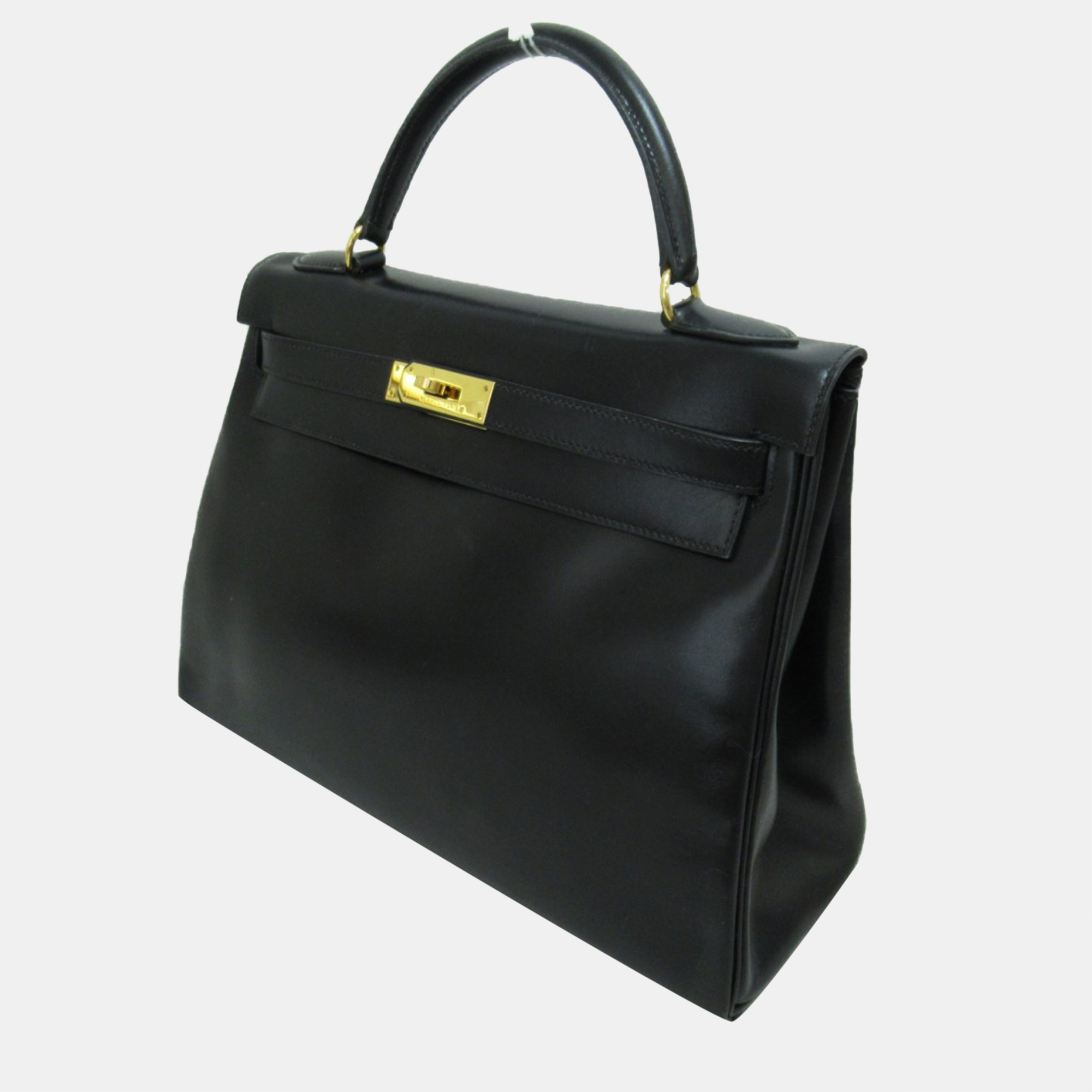 

Hermes Black Box Calf Leather Kelly 32 Top Handle Bag