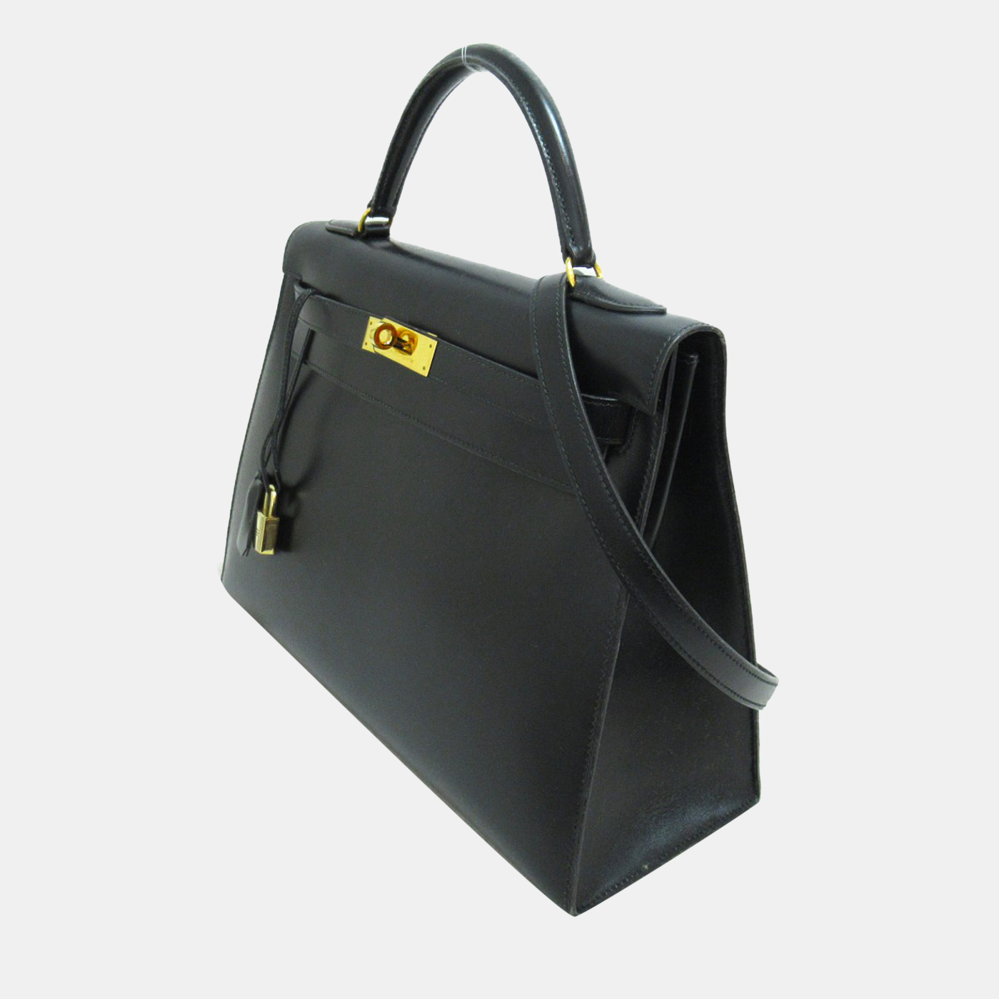 

Hermes Black Box Calf Leather Kelly 32 Top Handle Bag