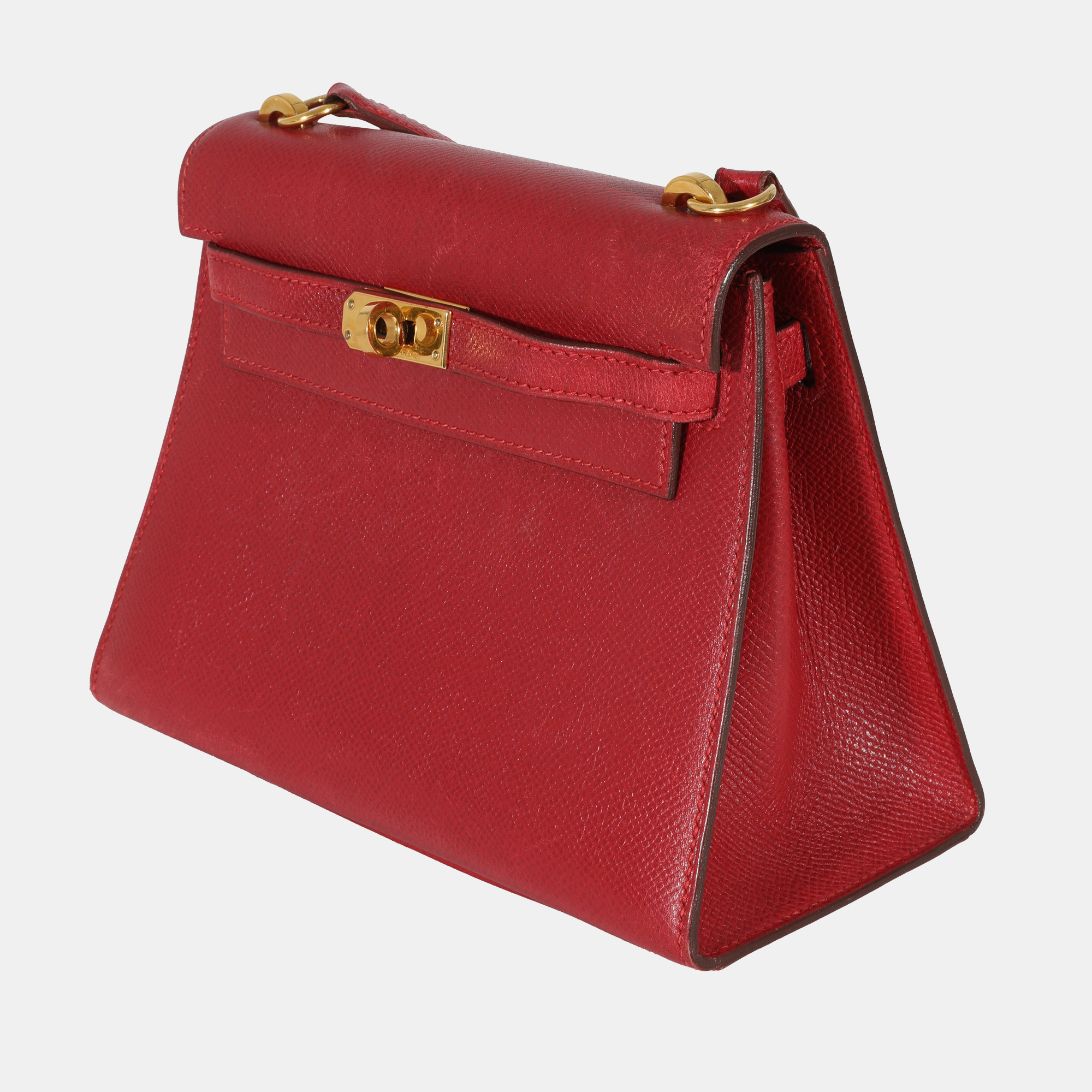 

Hermes Vintage Rouge Vif Courchevel Mini Sellier Shoulder Kelly 20 GHW, Red