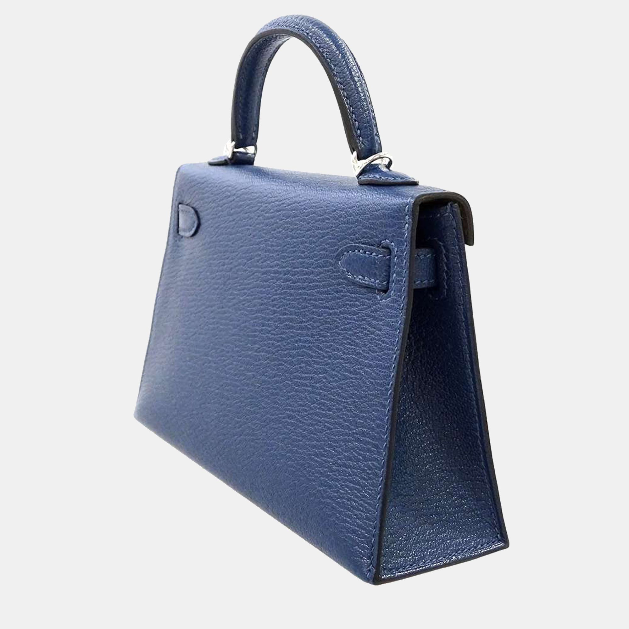 

Hermes Blue Chevre Myzore Goatskin Leather Palladium Hardware Kelly Mini II Top Handle Bags