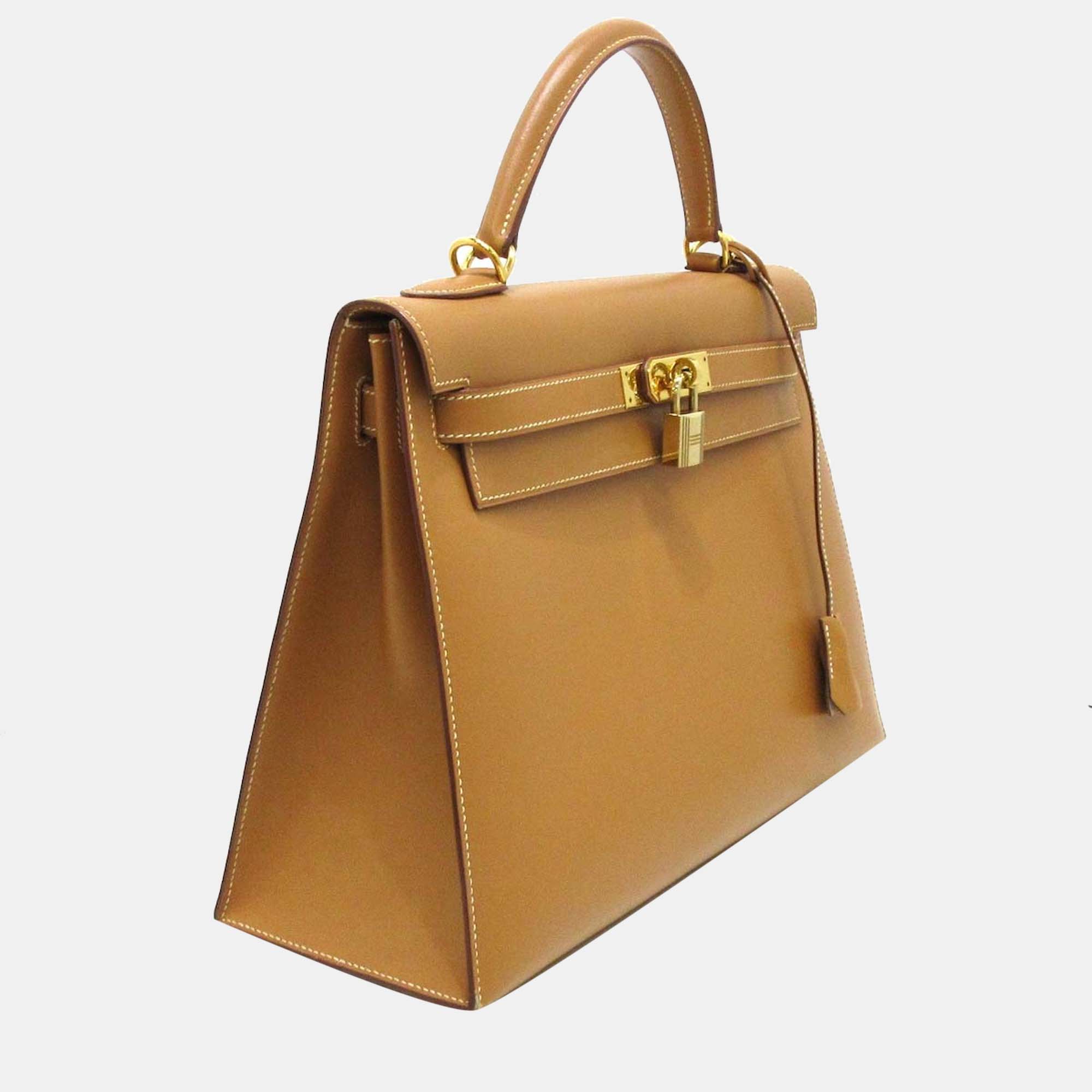 

Hermes Brown Box Leather Gold Hardware Kelly Sellier 32 Bag