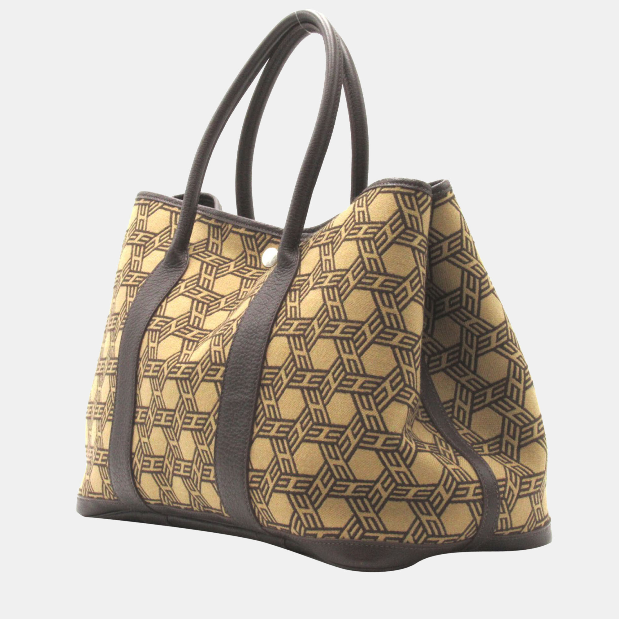 

Hermes Brown Cotton and Leather Garden Party PM Tote Bag