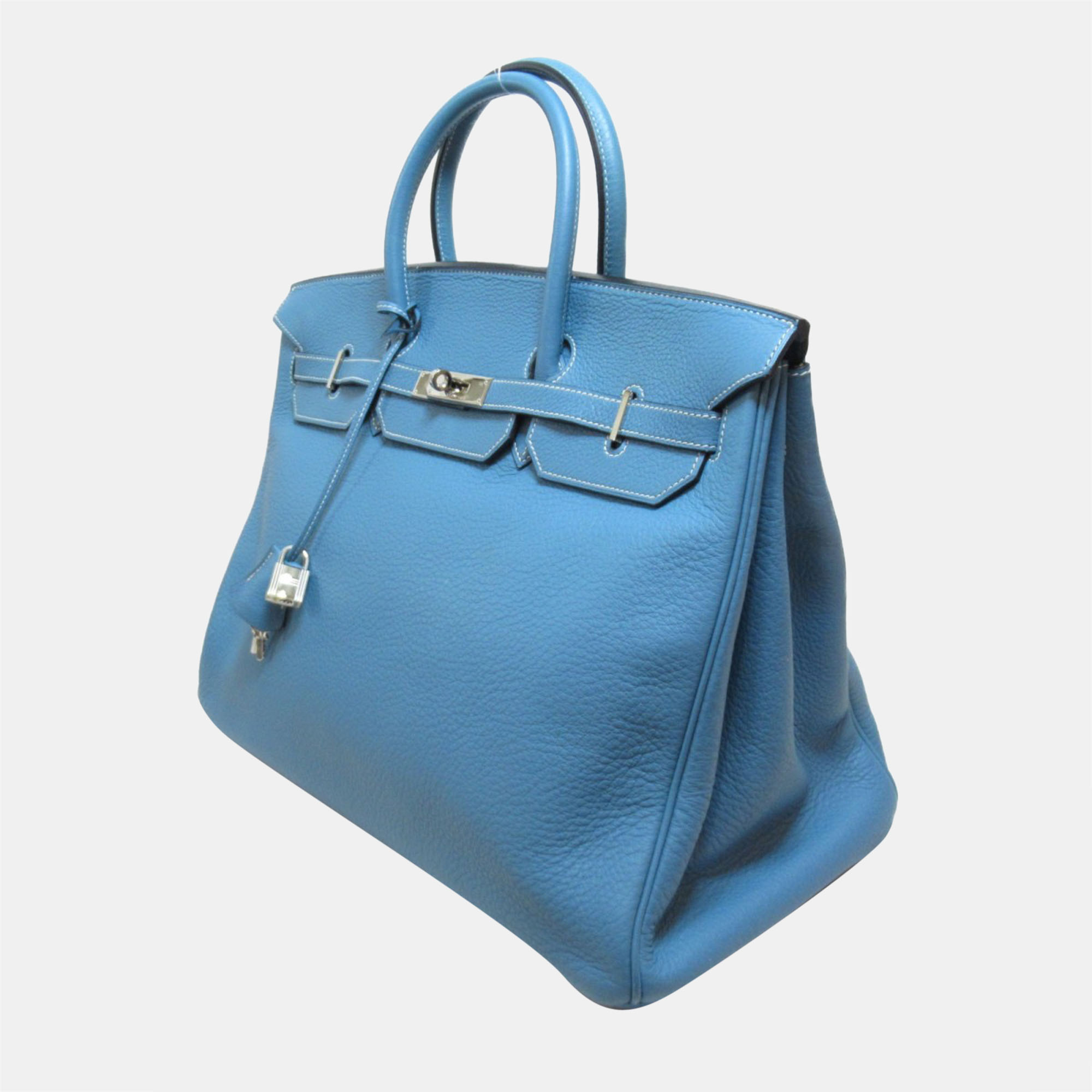 

Hermes Blue Clemence Leather Palladium Plated Hardware Birkin 40 Tote Bag