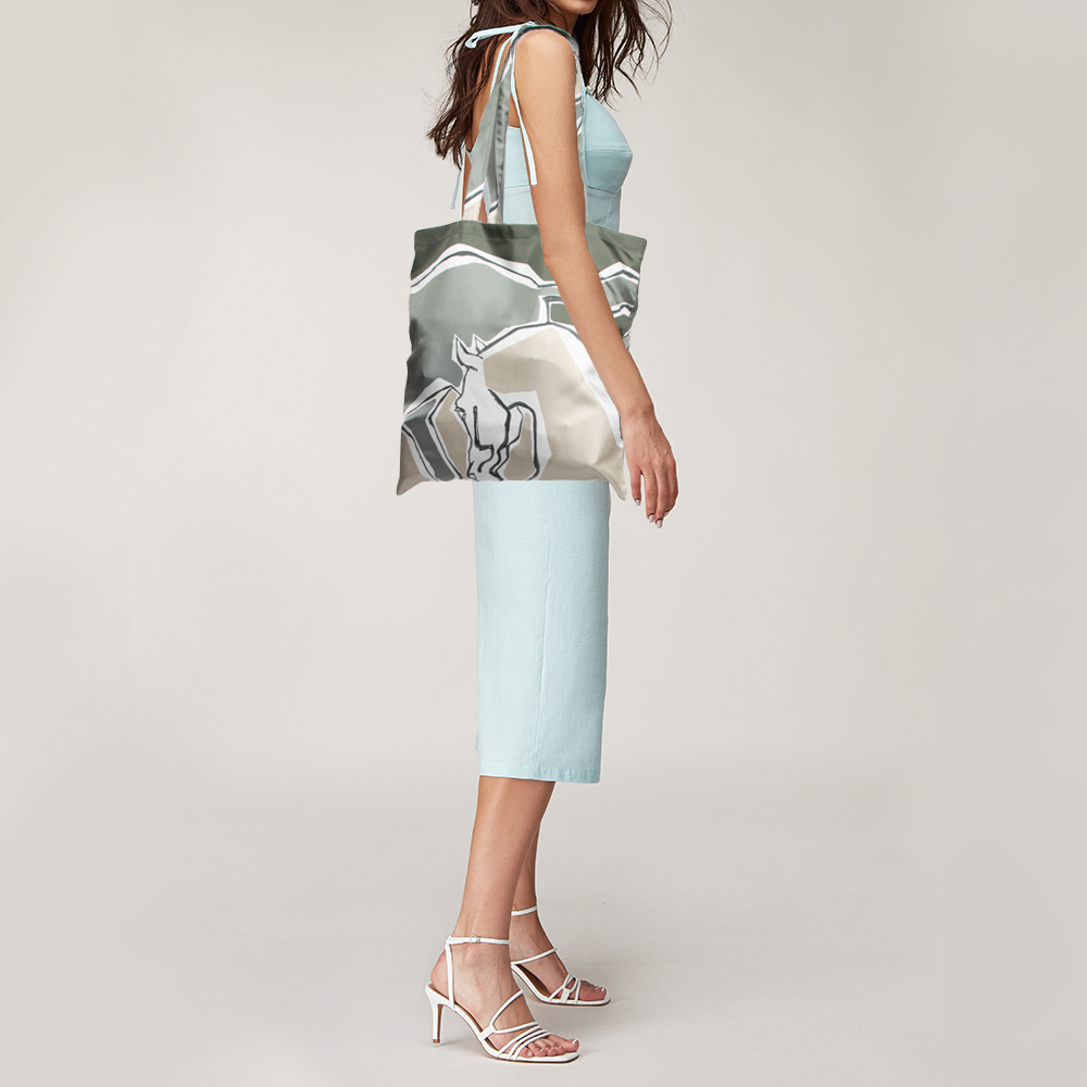 

Hermes Green Printed Silk Tote