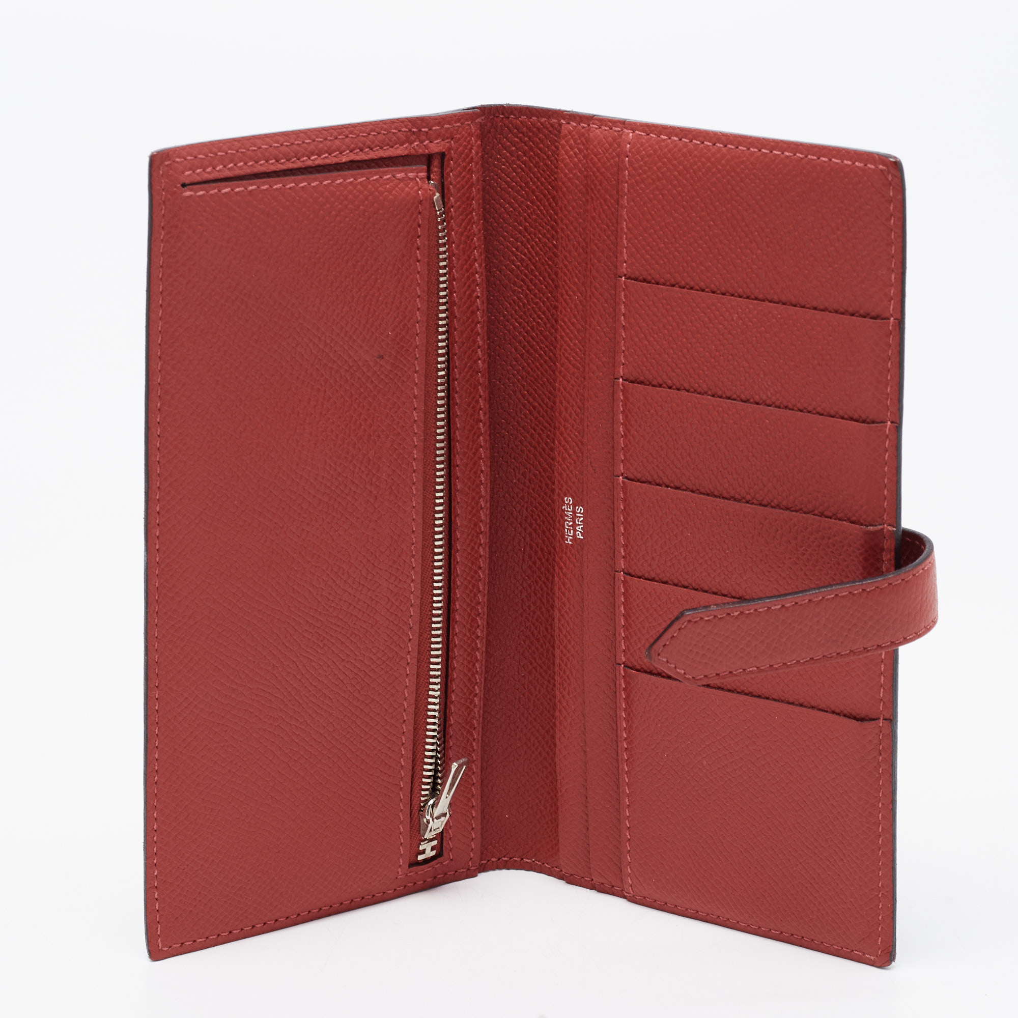 

Hermes Rouge Casaque/Rouge H Epsom Leather Bearn Wallet, Red