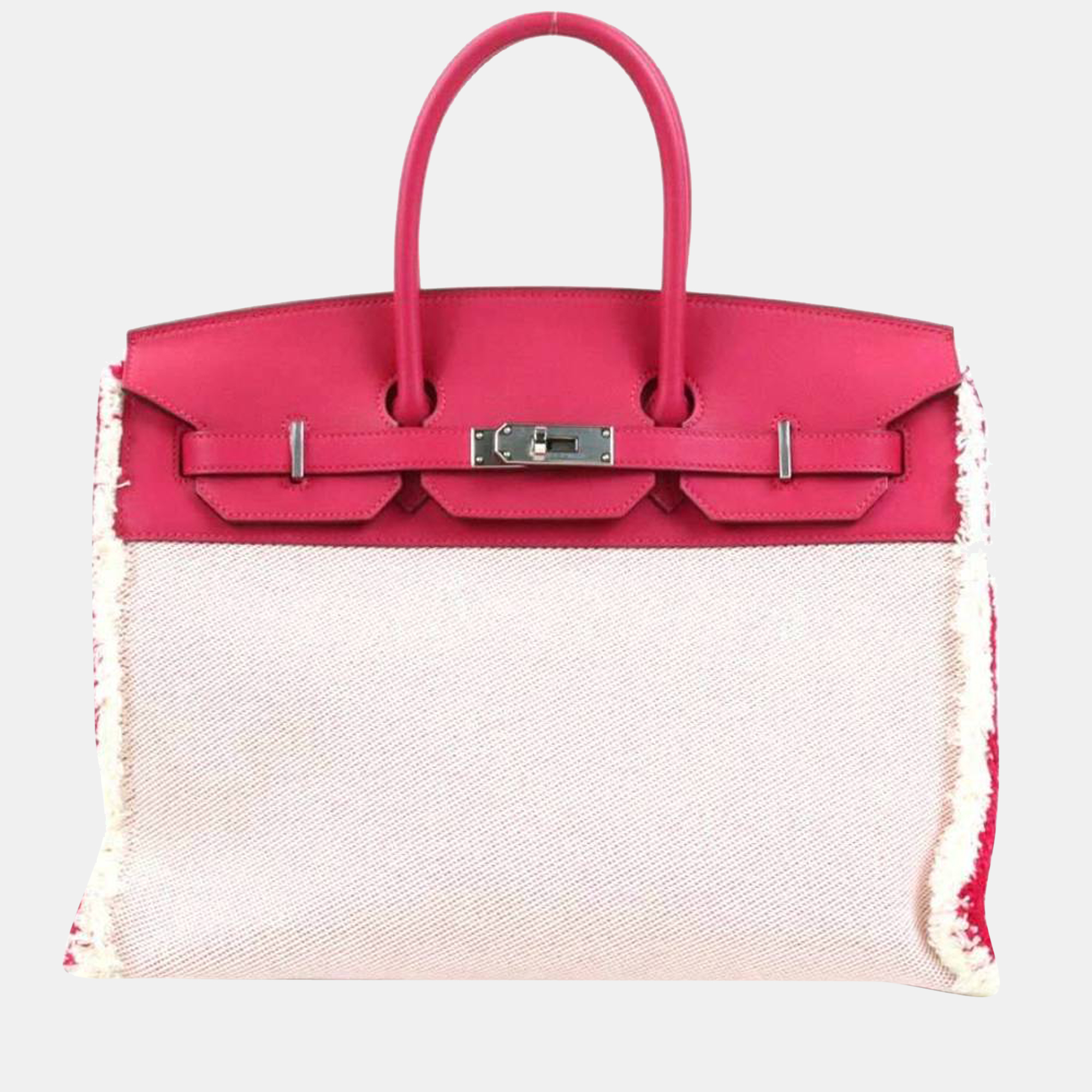 Hermes Handbag Birkin Frey 35 Vaux Swift/Twill Ash Framboise Unisex Hermes The Luxury Closet