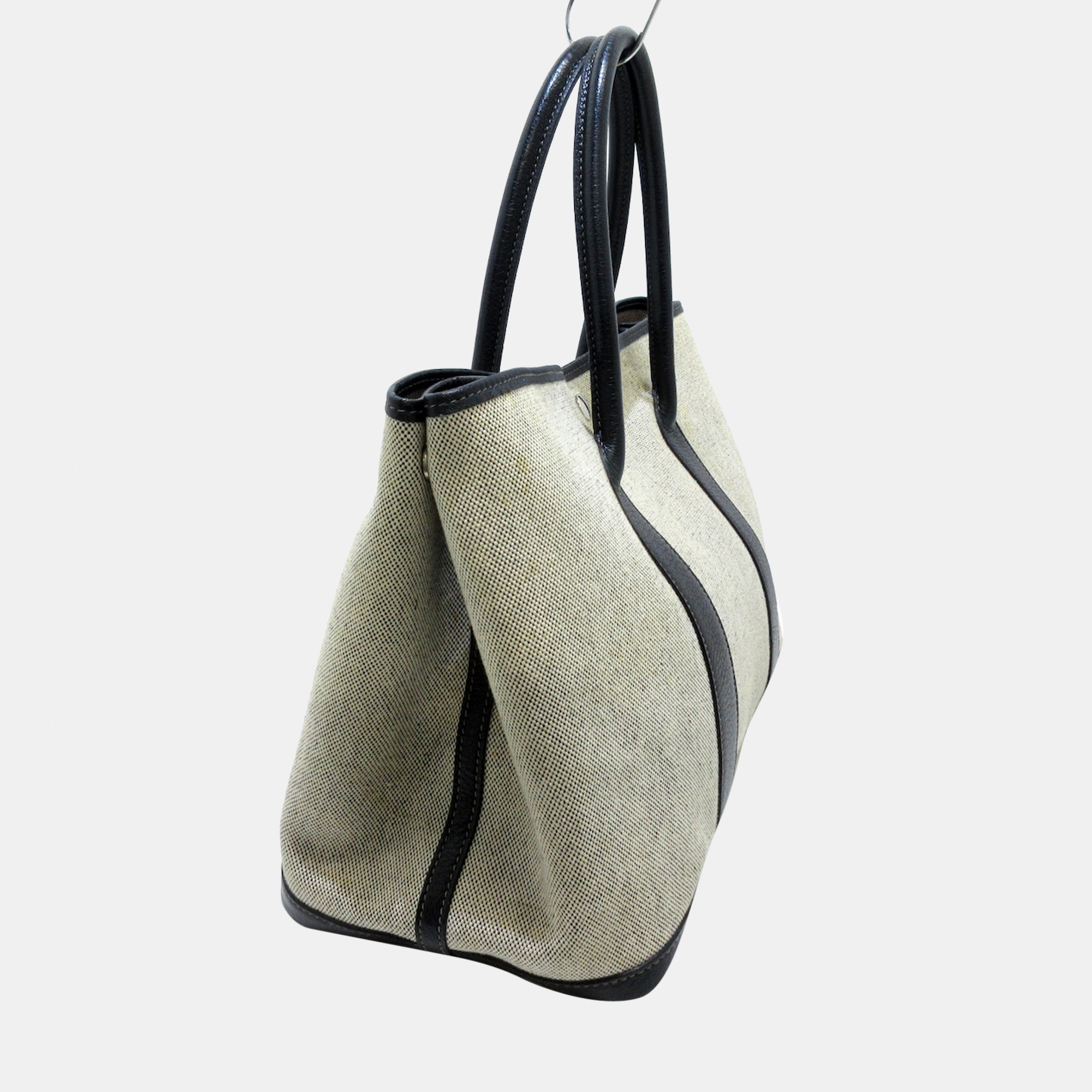 

Hermes Black Canvas Leather Garden Party Tote Bag, Beige