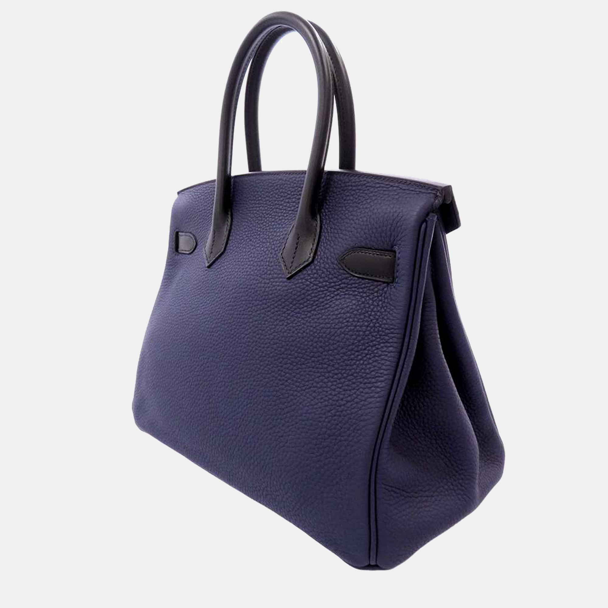 

Hermes Blue/Black Taurillon Clemence Leather Gold Hardware Touch Birkin 30 Bag
