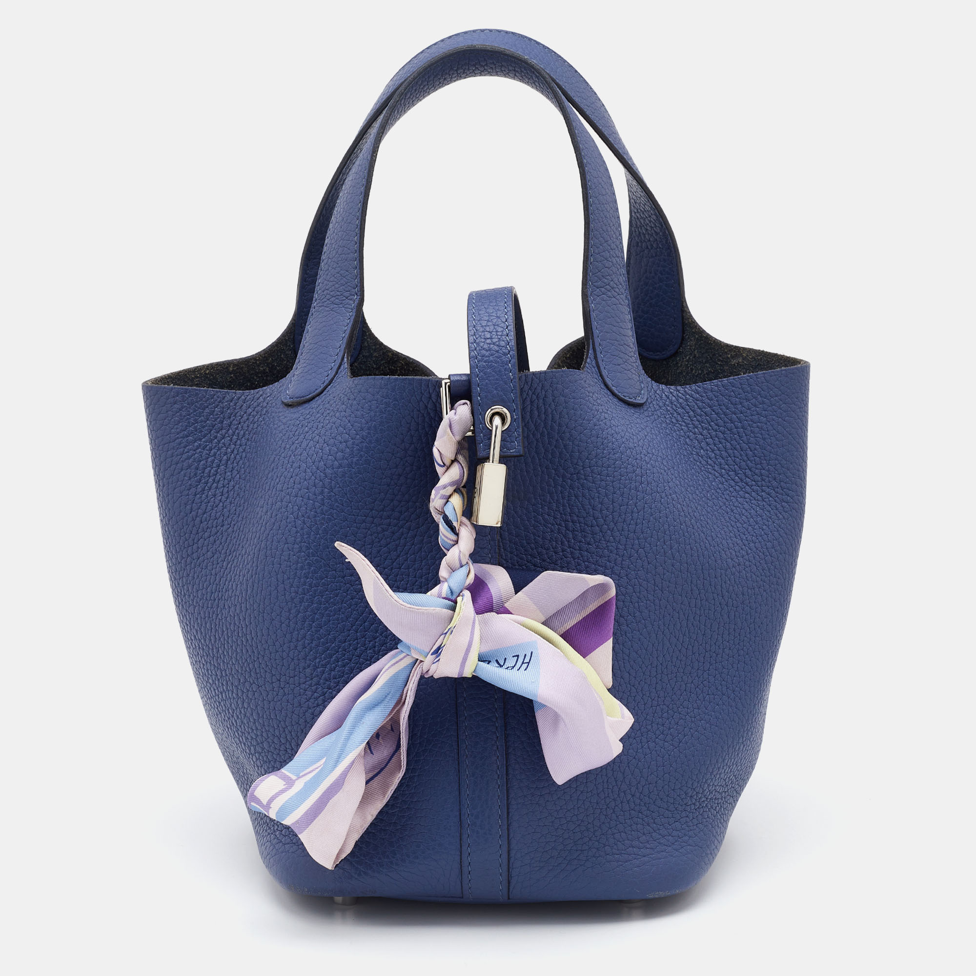 Pre Owned Hermes Blue Agate Taurillon Clemence Leather Picotin Lock 18 Bag