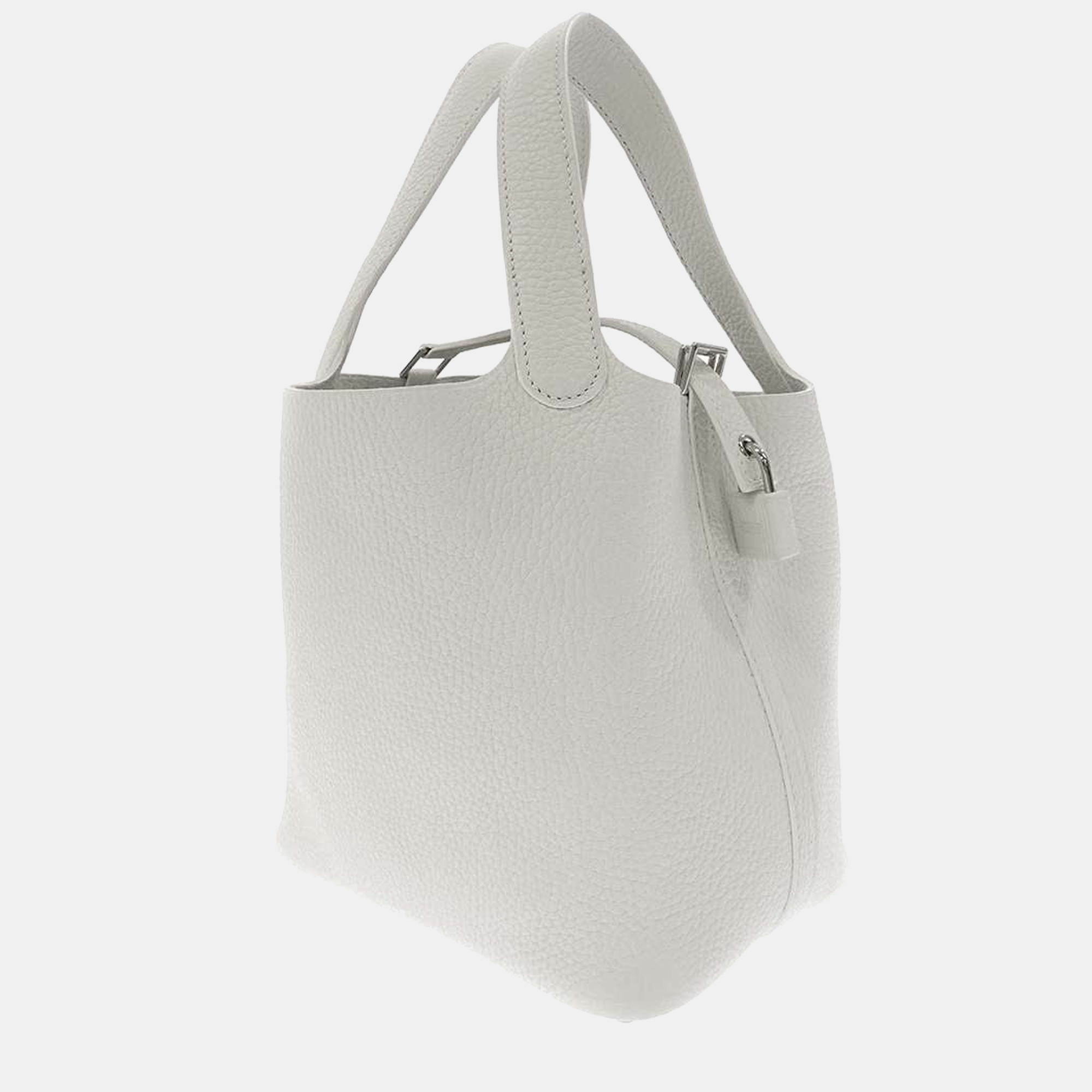 

Hermes White Taurillon Clemence Leather Picotin Lock PM Tote Bag