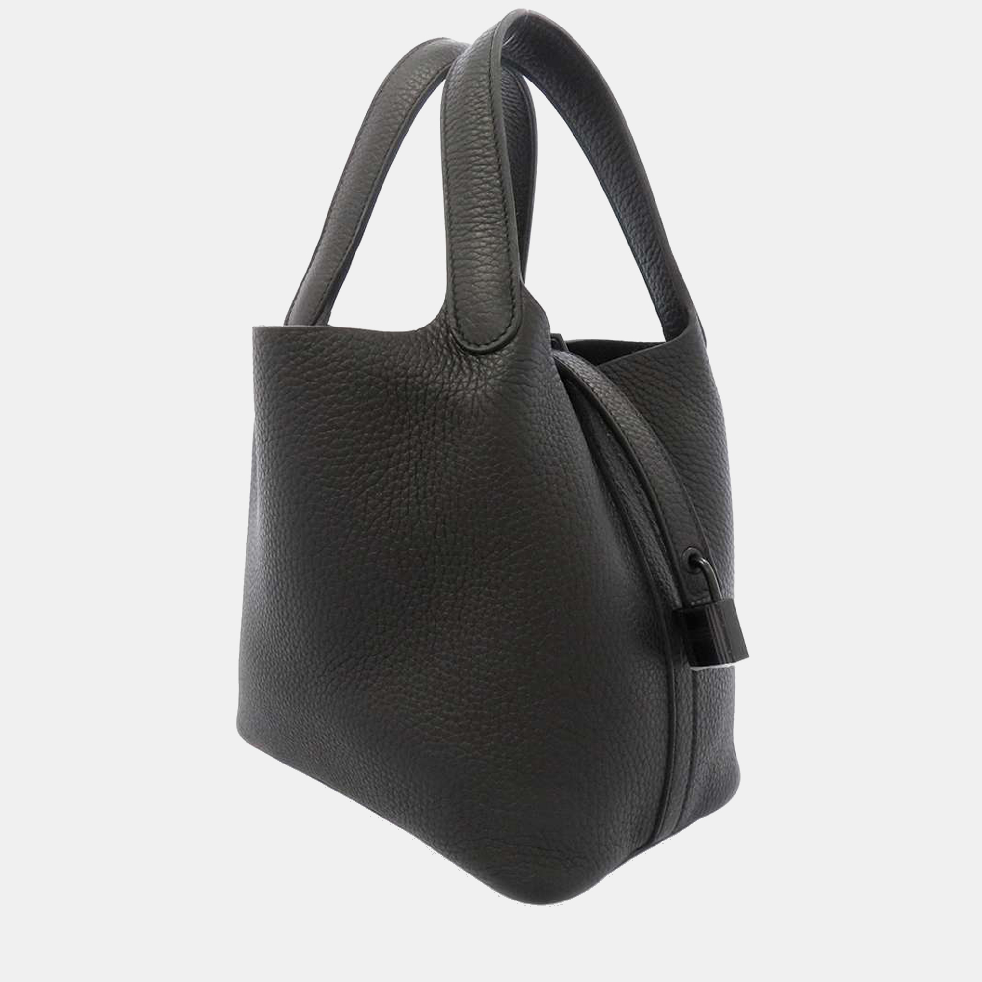 

Hermes Black Taurillon Clemence Leather Monochrome Picotin Lock PM Tote Bag