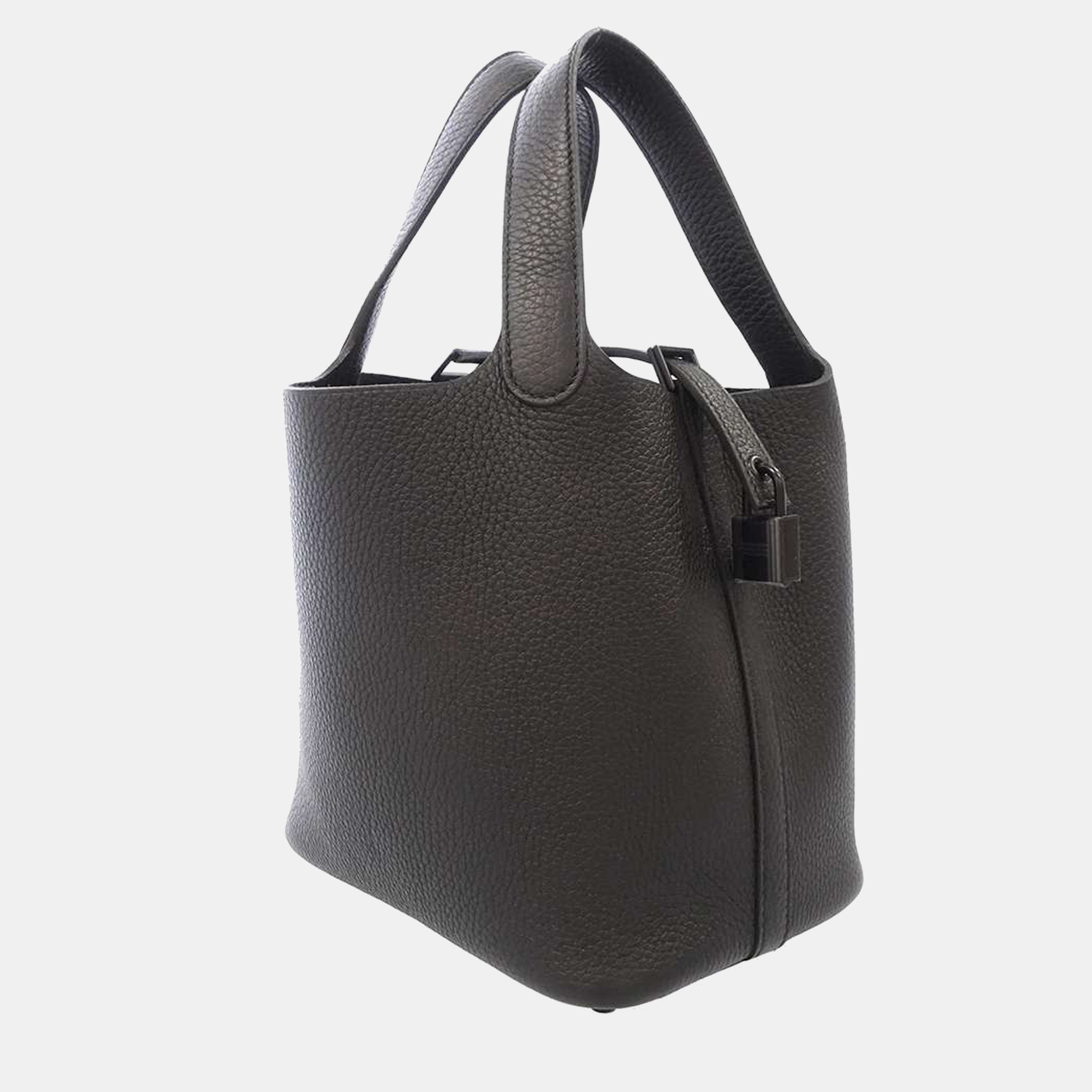 

Hermes Black Taurillon Clemence Leather Monochrome Picotin Lock PM Tote Bag