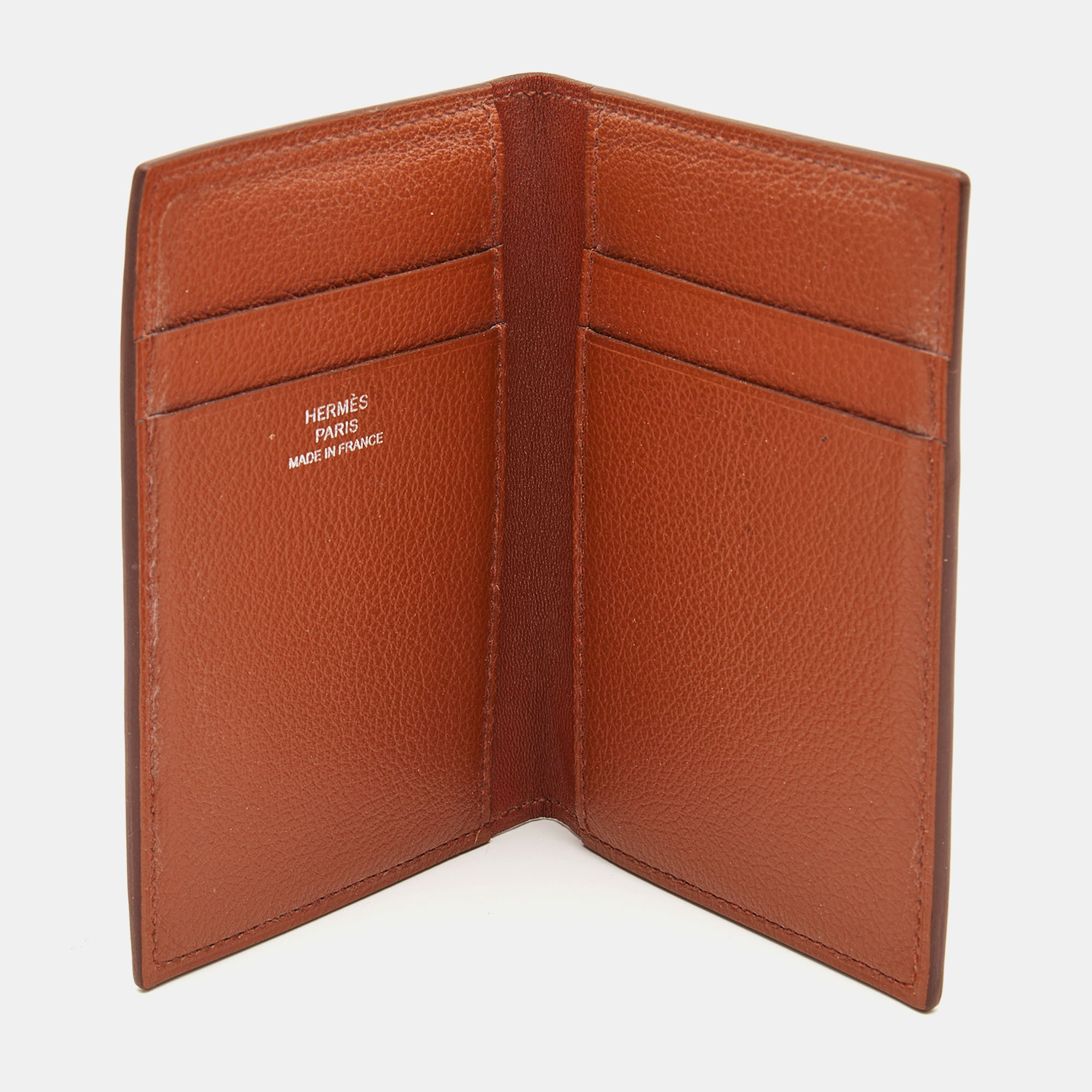 

Hermes Gold Evercolor Leather MC² Euclide Card Holder, Brown