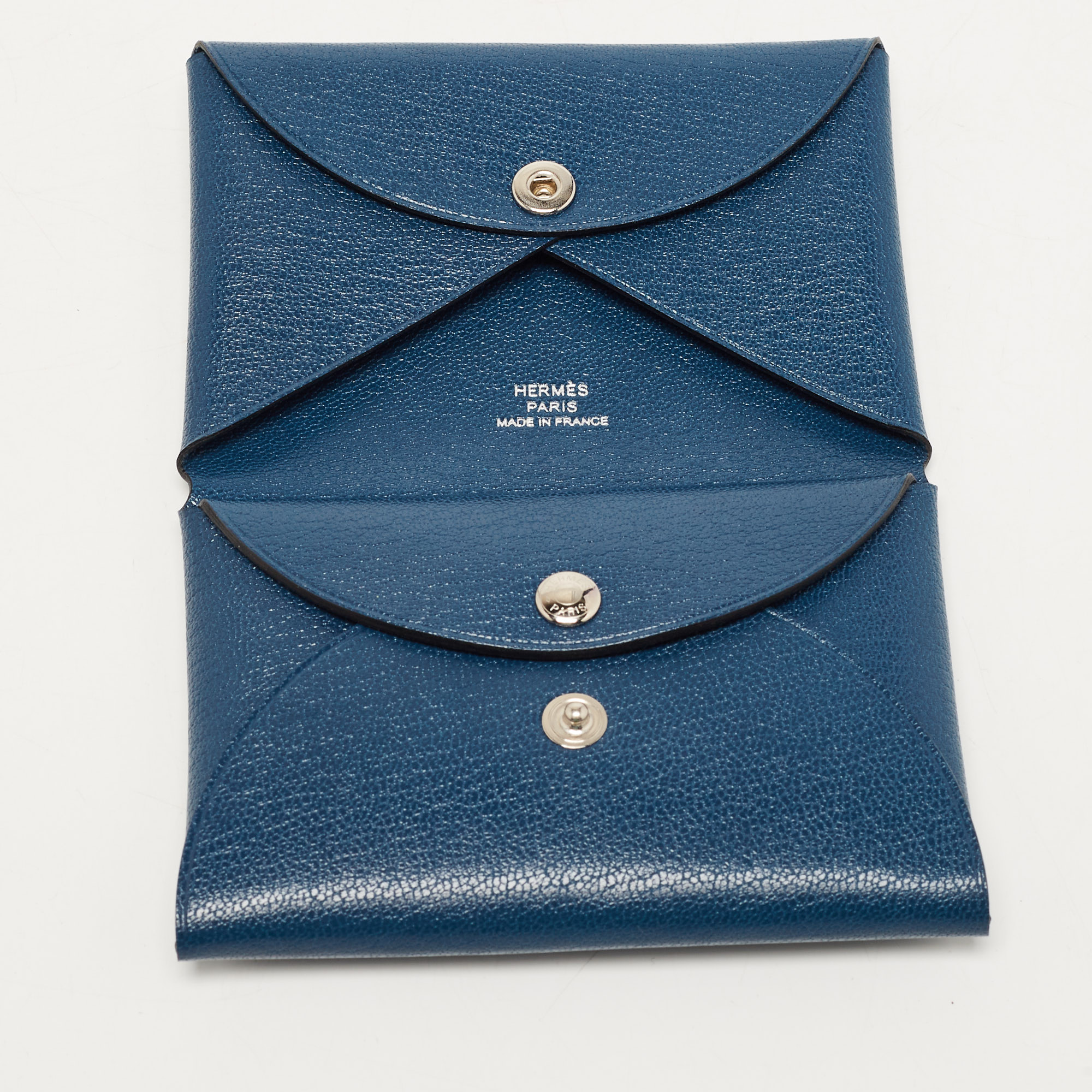 

Hermes Blue Indigo Chevre Mysore Leather Calvi Duo Compact Card Holder