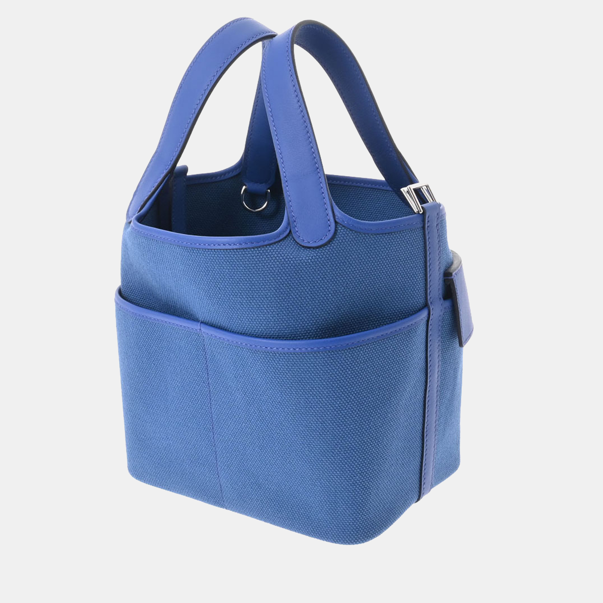 

Hermes Blue Canvas Swift Leather Cargo Picotin Lock PM Tote Bag