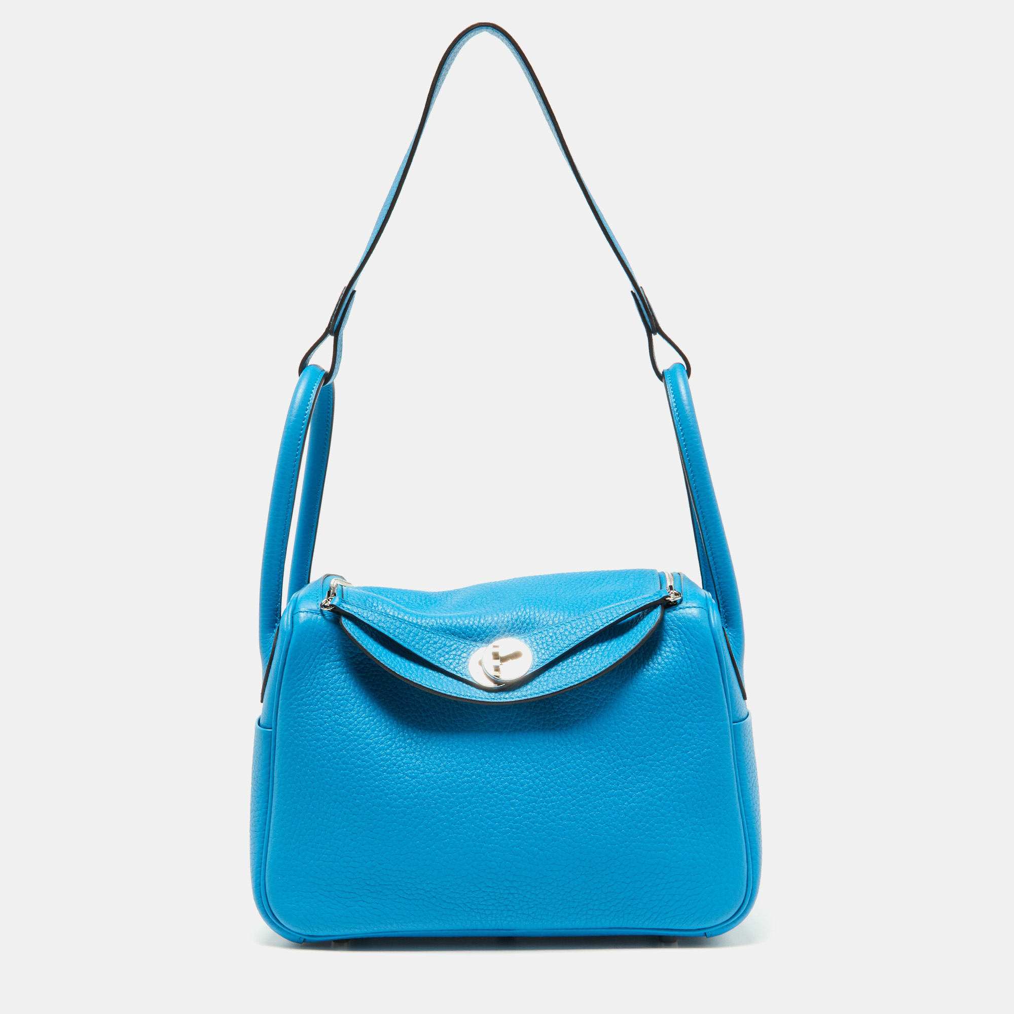 Pre Owned Hermes Bleu Zanzibar/Malachite Taurillon Clemence Leather Palladium Hardware Lindy 26 Bag
