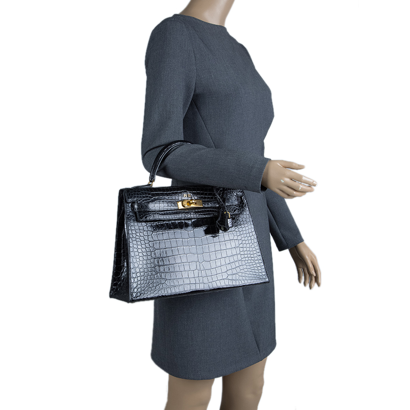 

Hermes Black Crocodile Vintage Gold Hardware Kelly Sellier 32 Bag