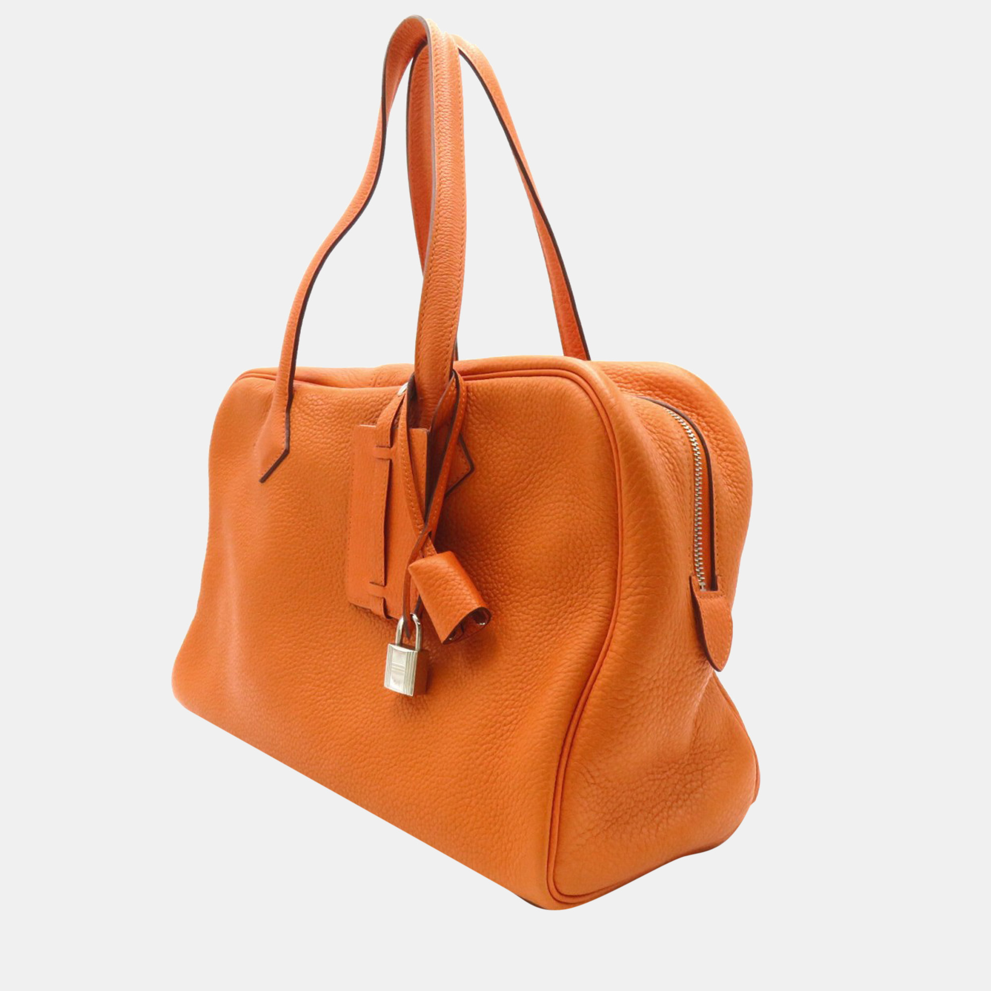

Hermes Orange Clemence Leather Victoria II 35 Satchel Bag