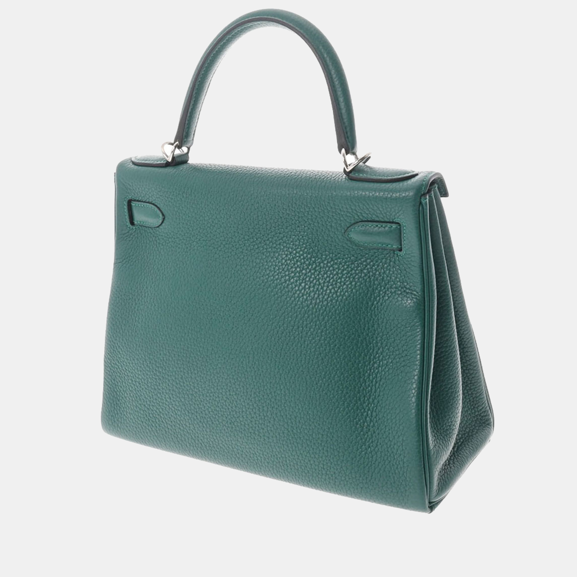

Hermes Green Clemence Leather Palladium Hardware Kelly 28 Bag