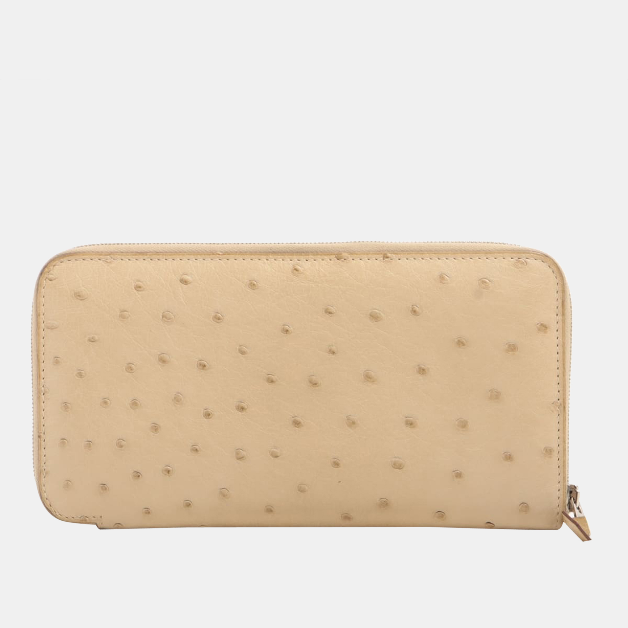 

Hermes Azap Long Ostrich Round-Zip-Wallet Beige Silver Metal fittings