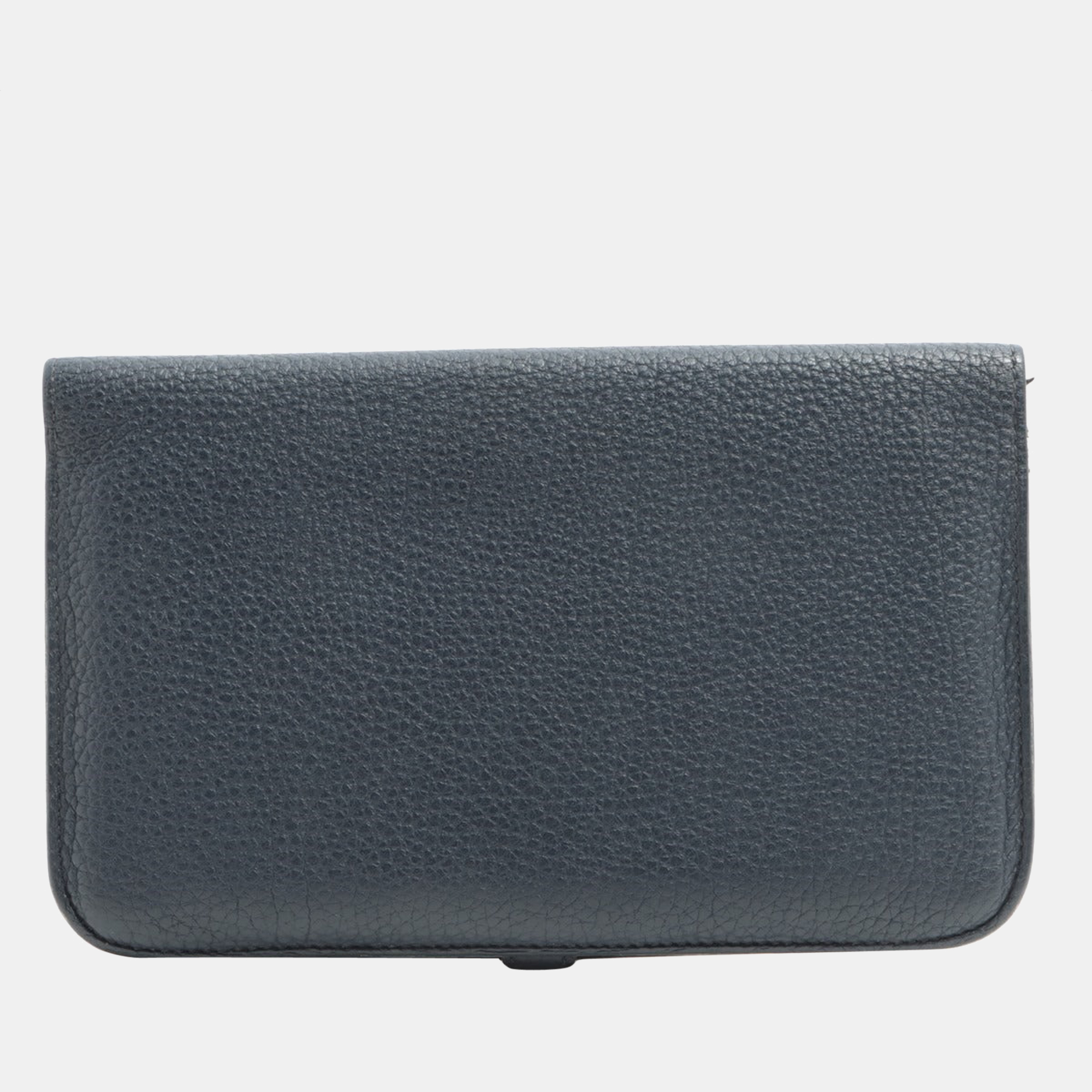

Hermes Dogon Duo Taurillon Clemence Long Wallet Blue nuit Silver Metal fittings