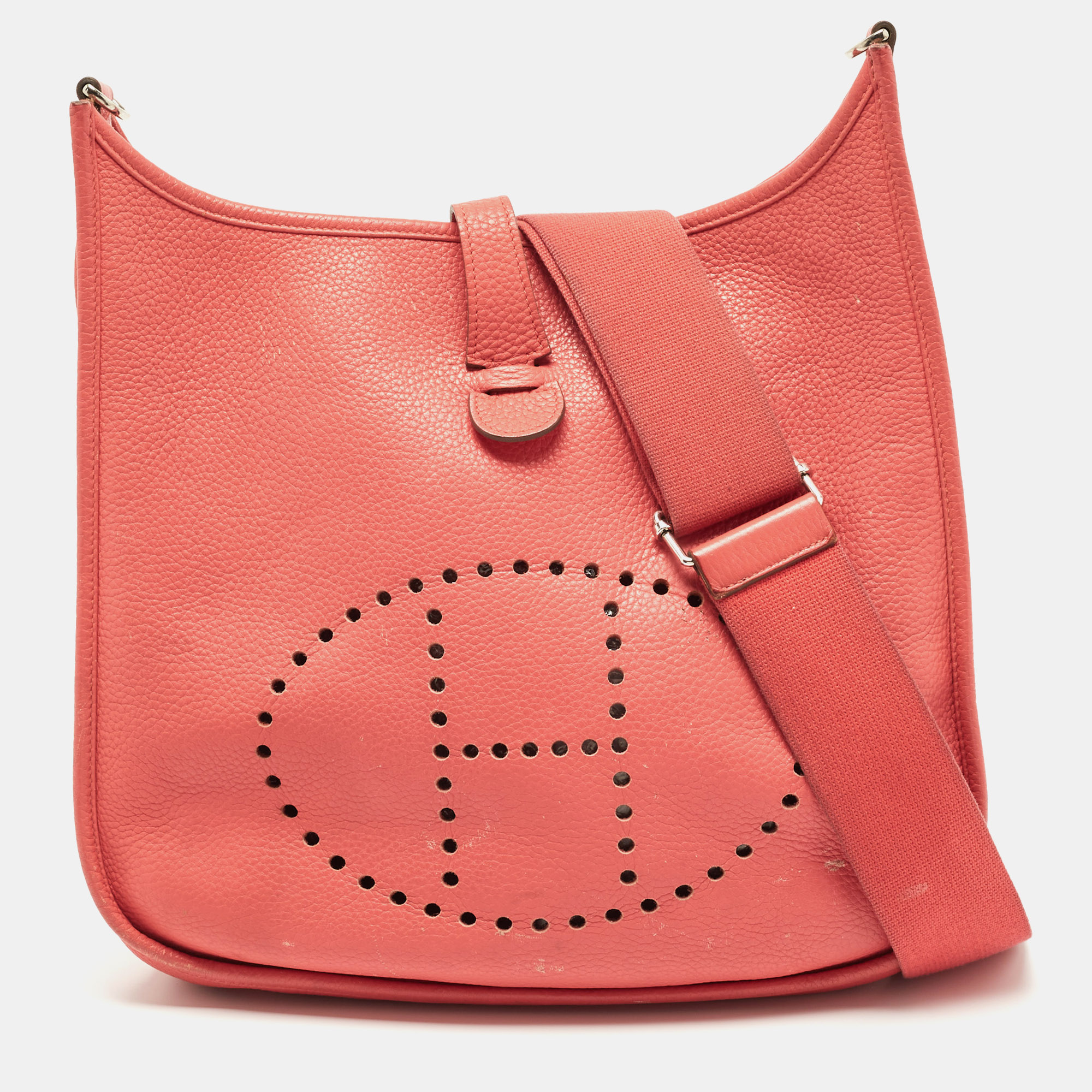 Pre Owned Hermès Rose Jaipur Taurillon Clemence Leather Evelyne III GM Bag