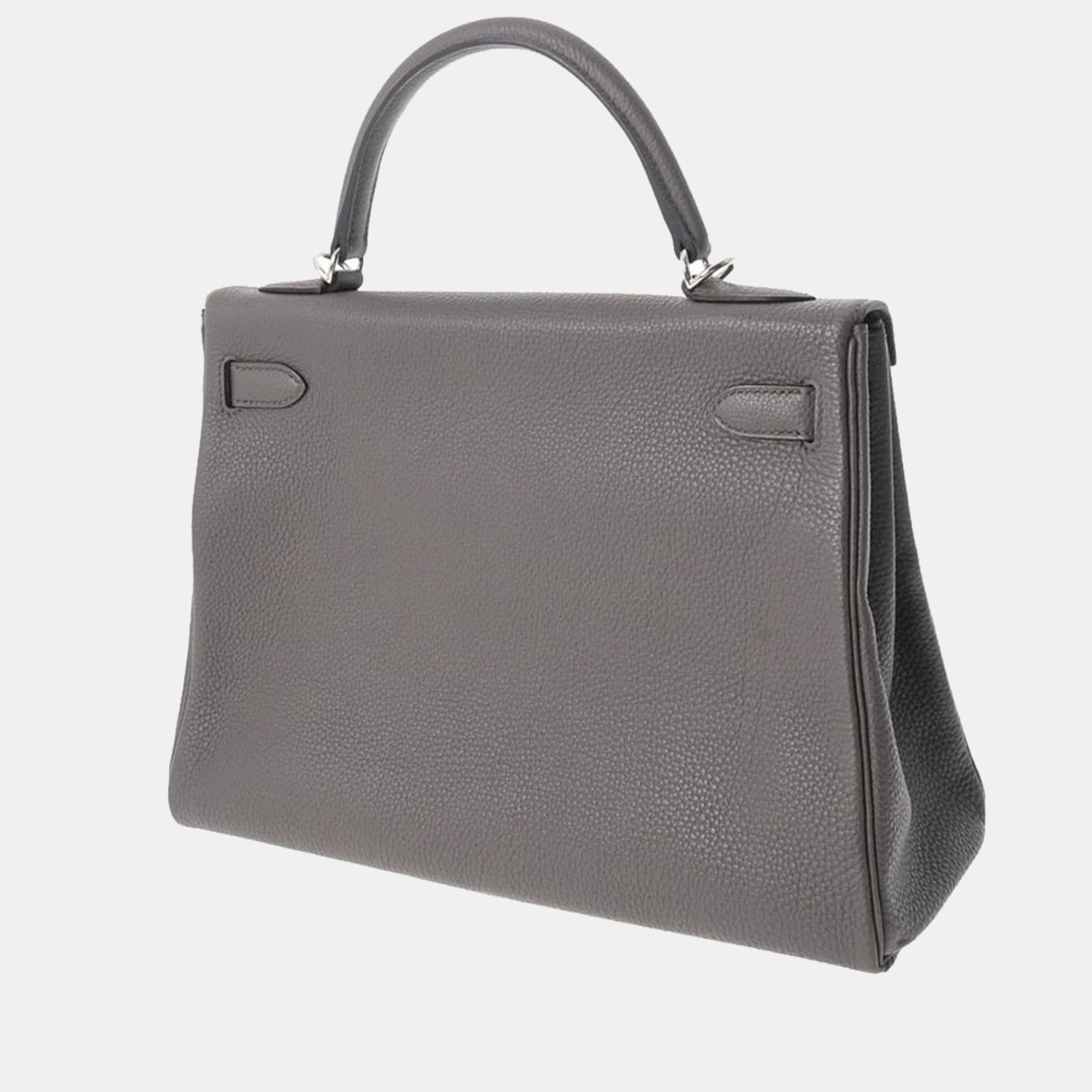 

Hermes Kelly 32 Inner Stitch Etain D Engraved (around 2019) Ladies Togo Bag, Grey