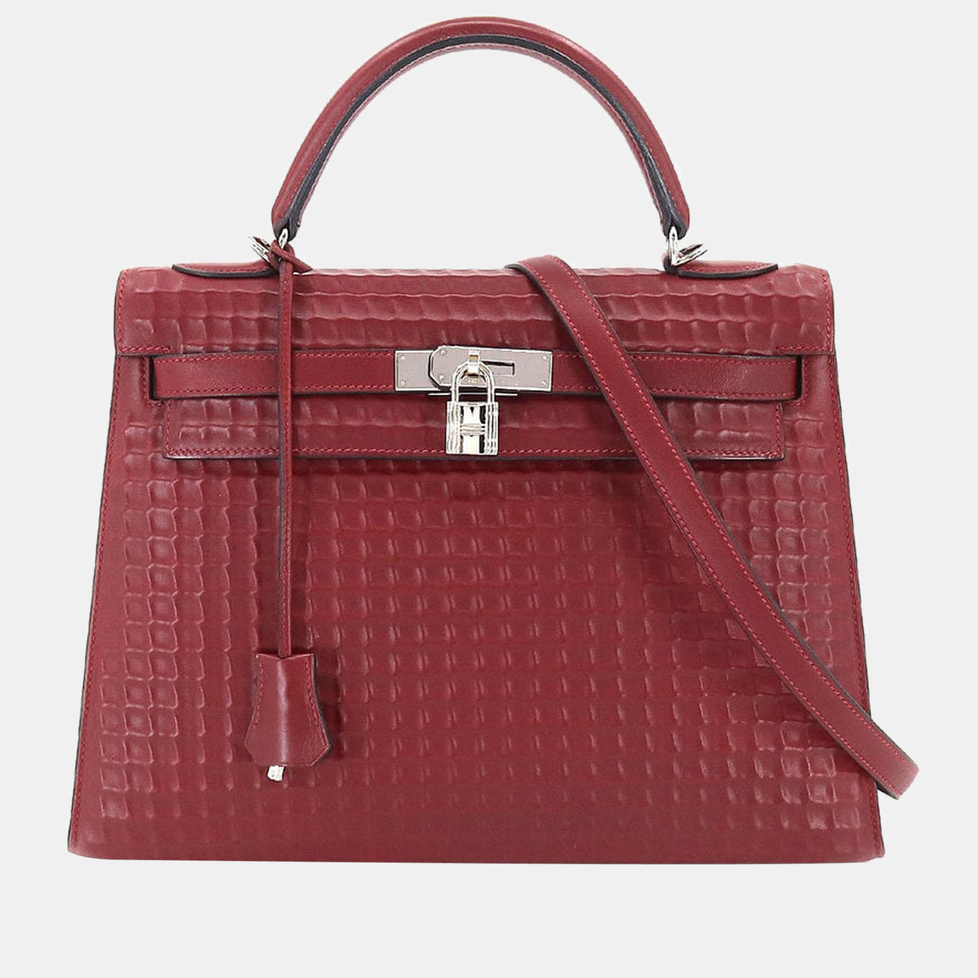 

Hermes Kelly 32 Waffle 2way Hand Shoulder Bag Deutch Rouge Ash G Stamp Outer Stitching Silver Metal Fittings, Red