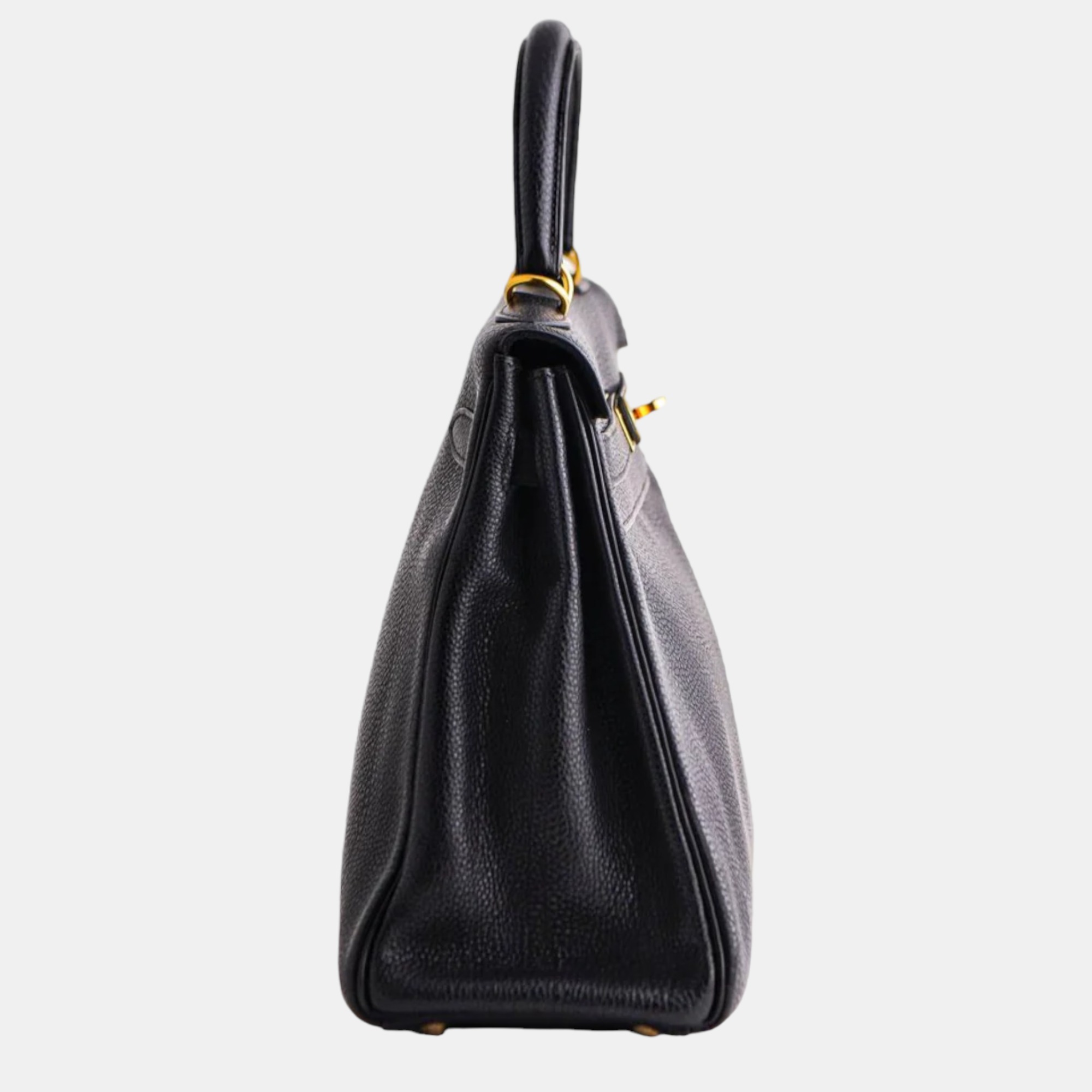 

Hermes Vintage Kelly 32 Black Togo Retourne With Gold Hardware