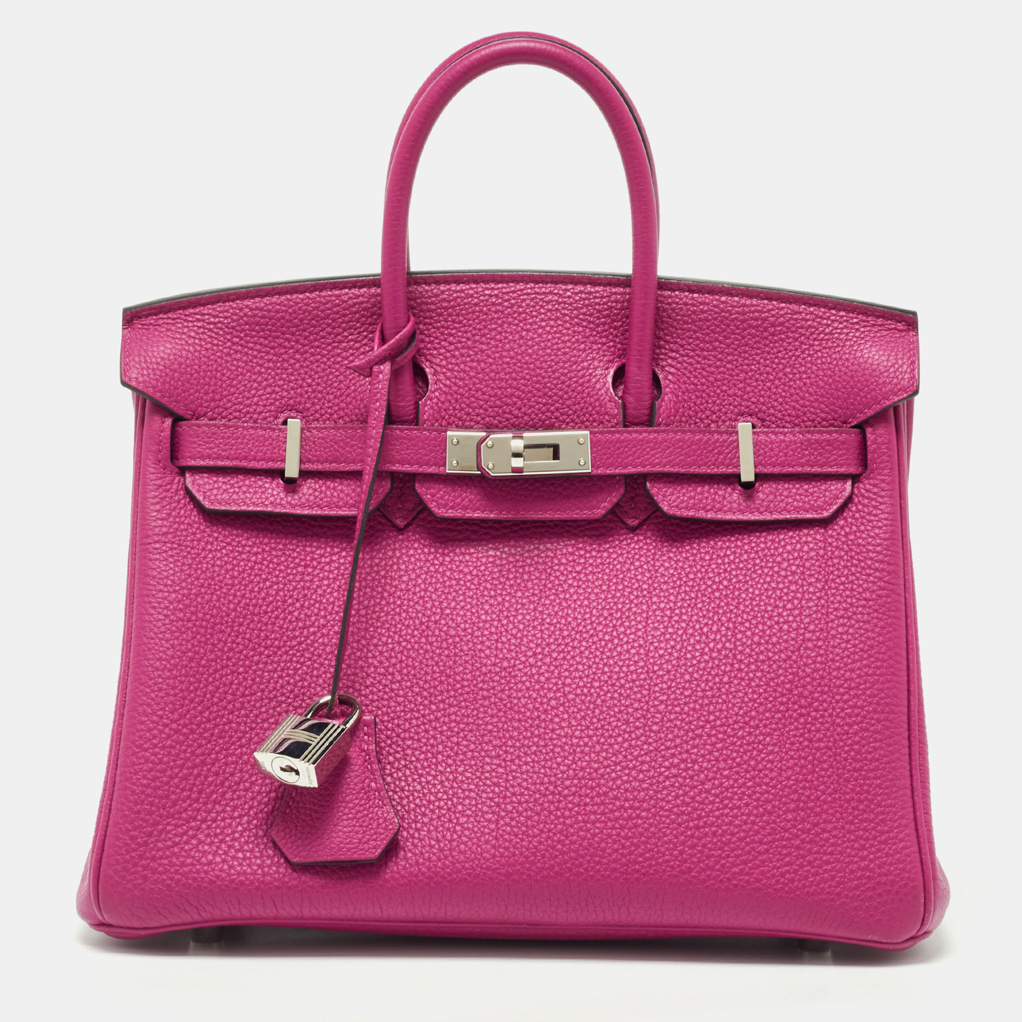 Hermes Rose Pourpre Togo Leather Palladium Finish Birkin 25 Bag 