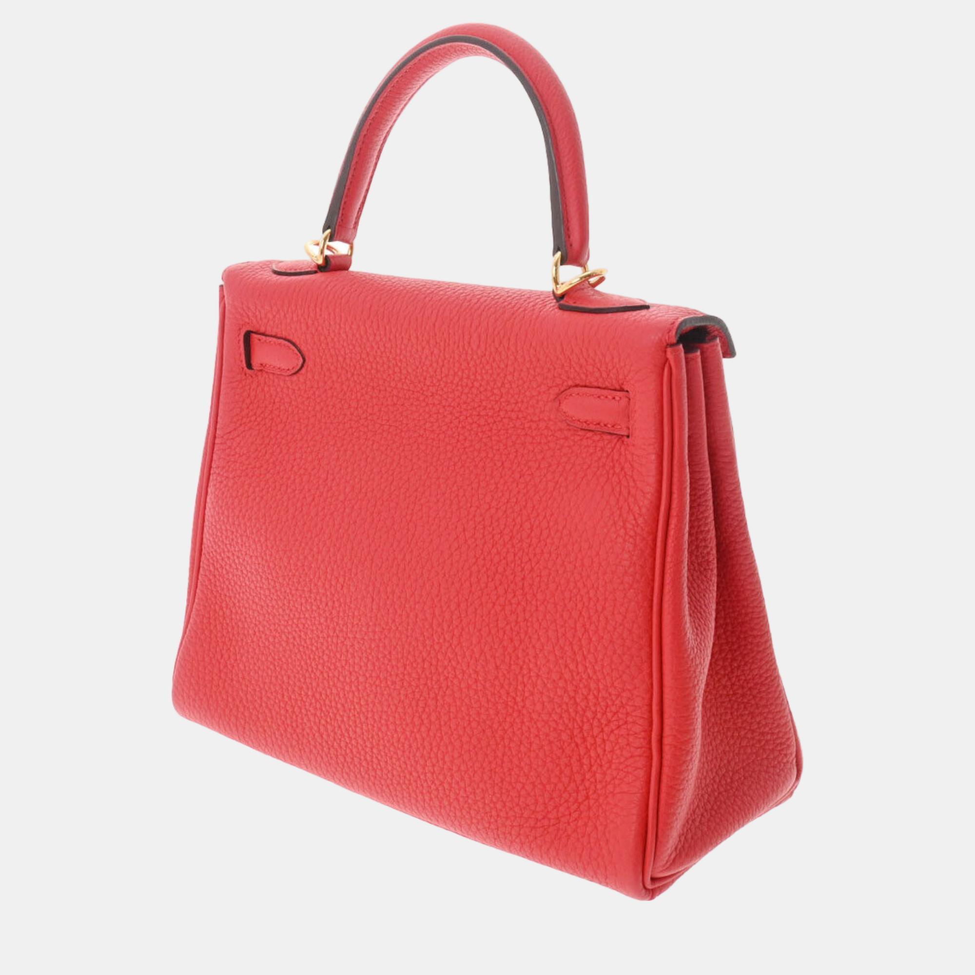 

Hermes Red Clemence Leather Gold Hardware Kelly 25 Bag