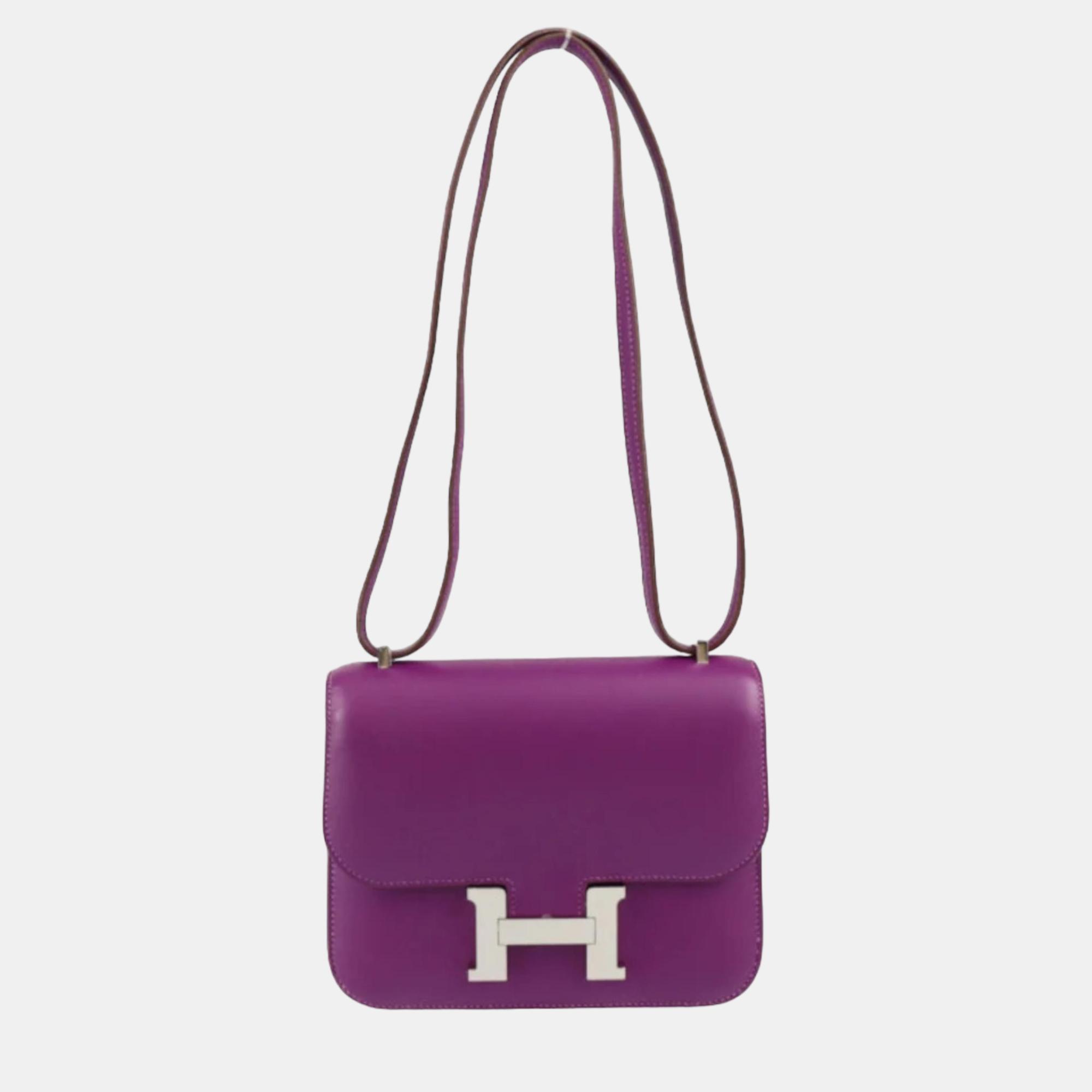 Pre-owned Hermes Constance 3 Mini Shoulder Bag 061677ckp9 Vaux Swift Anemone Silver Hardware 18 In Purple