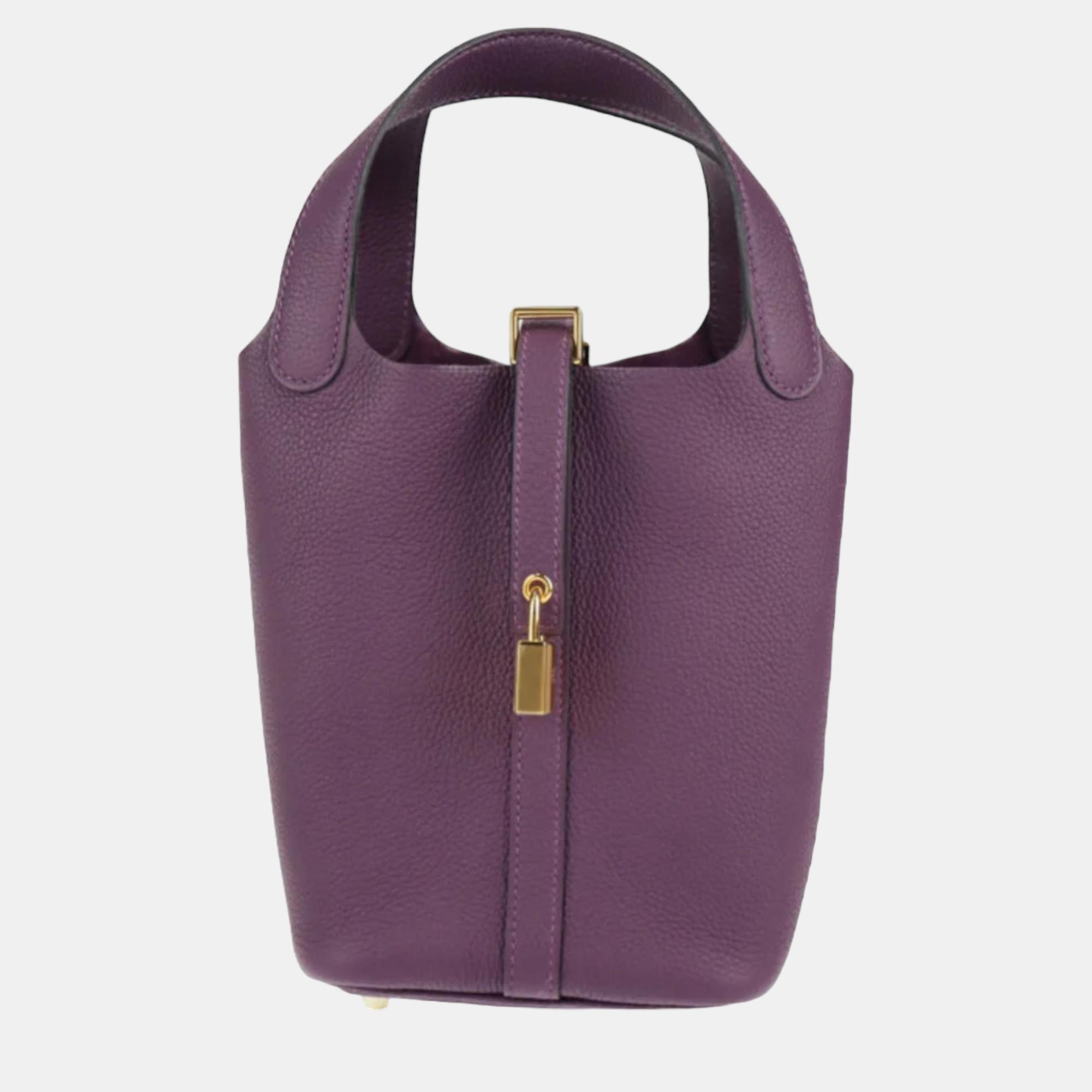 Click to view more detailed imagery on our partner's website Pre-owned Hermes Picotin Lock Pm 18 Handbag Taurillon Maurice Cassis Gold Hardware Tote Bag U Stamp