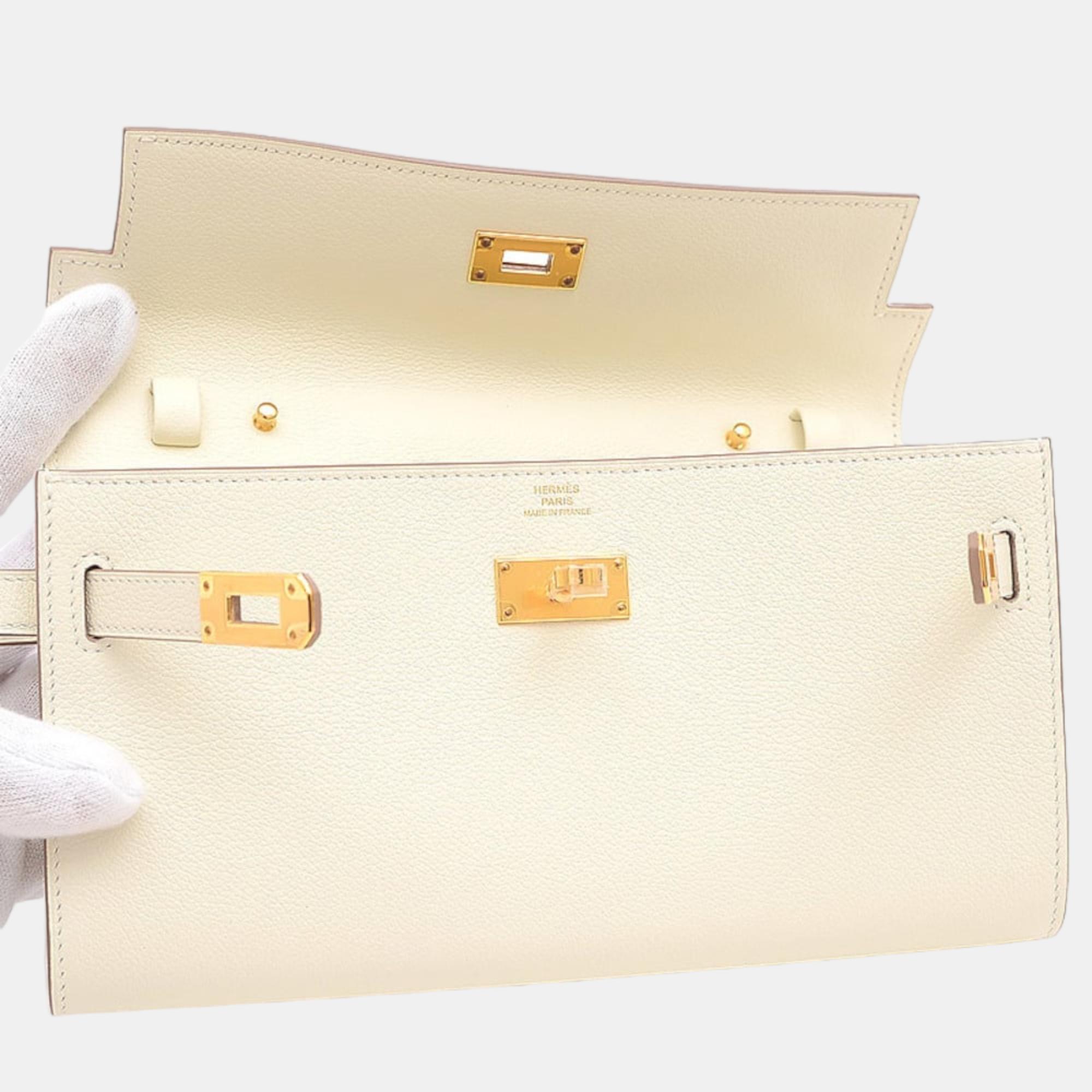 

Hermes Kelly To Go Ever Color Mushroom Gold Hardware B Engraved Strap 2pcs, White