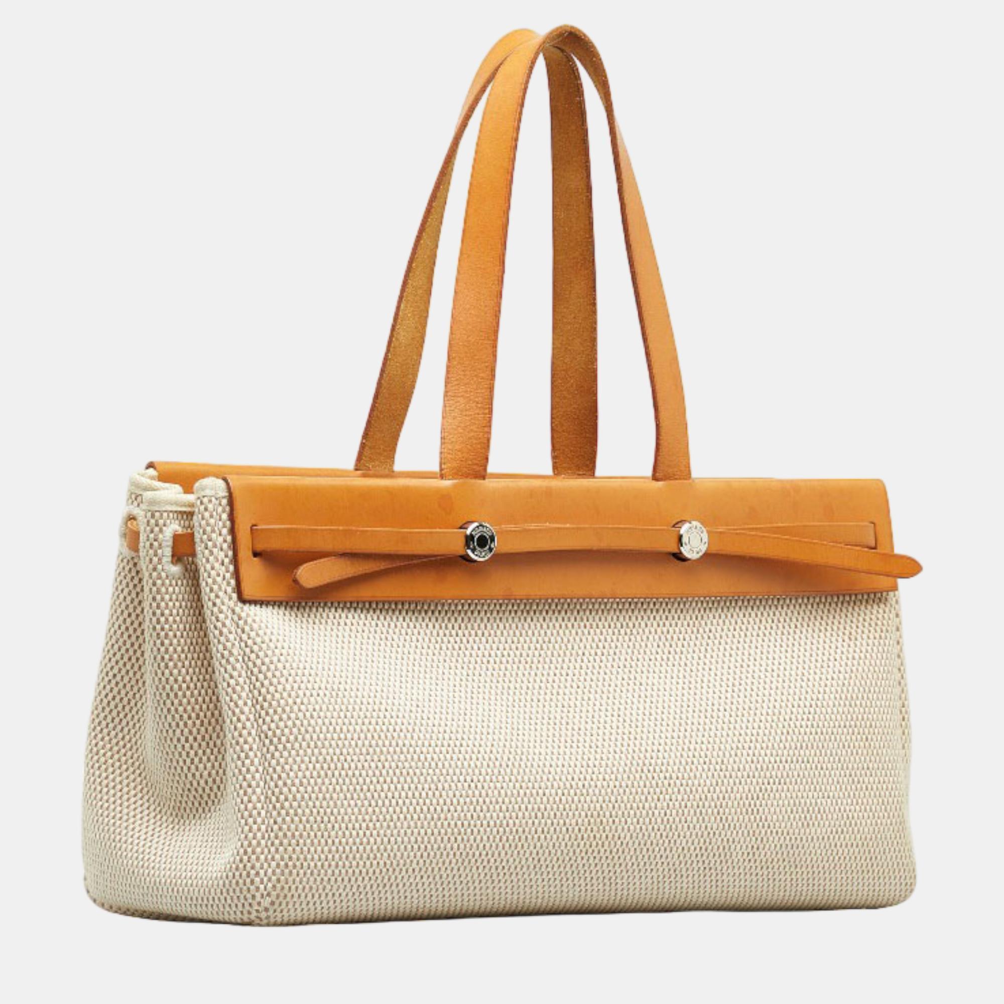 

Hermes Beige Canvas Herbag Cabas GM Handbag