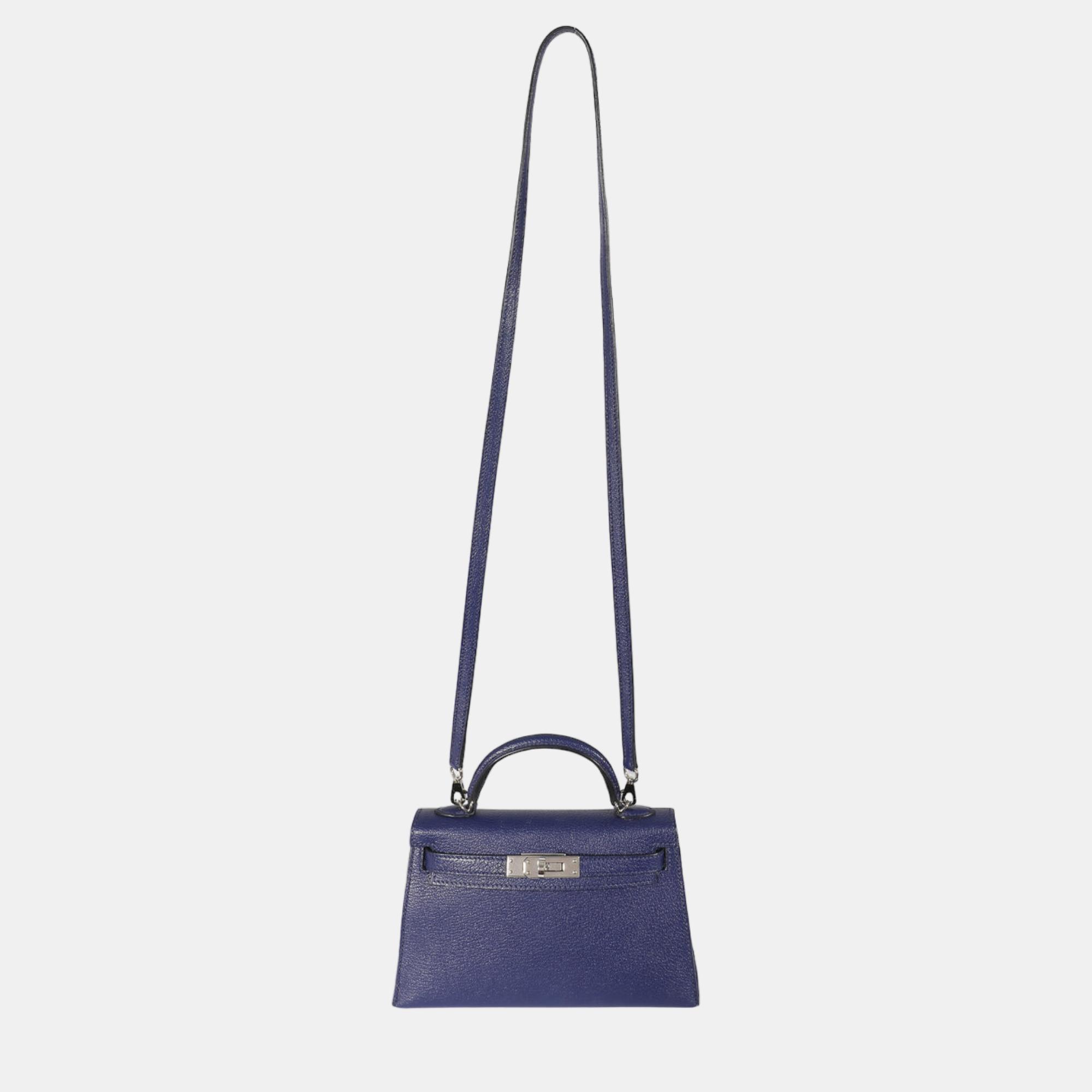 

Hermes Mysore Chèvre Navy Bleu Encre Mini Kelly II 20 PHW, Navy blue