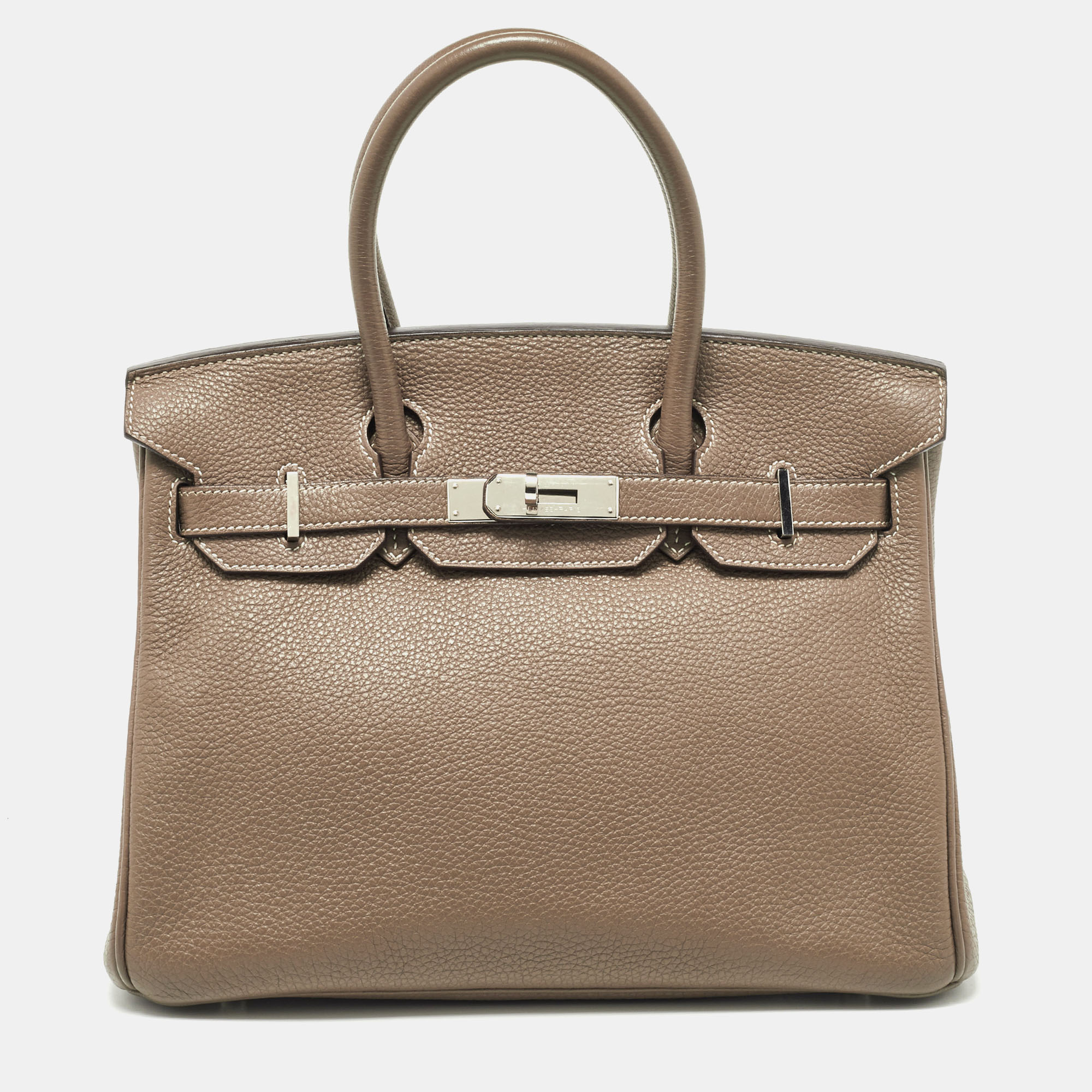 

Hermes Etoupe Taurillion Clemence Leather Palladium Finish Birkin 30 Bag, Brown