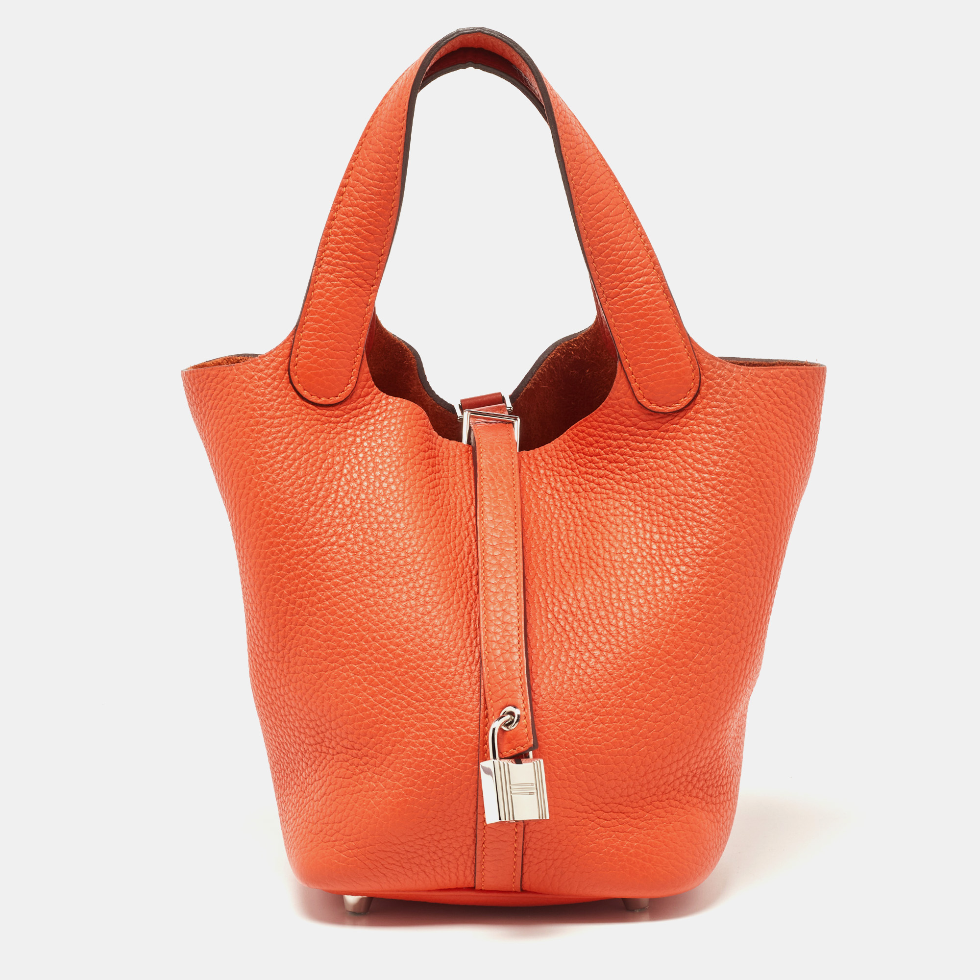Pre Owned Hermes Feu Taurillon Clemence Leather Picotin Lock 18 Bag