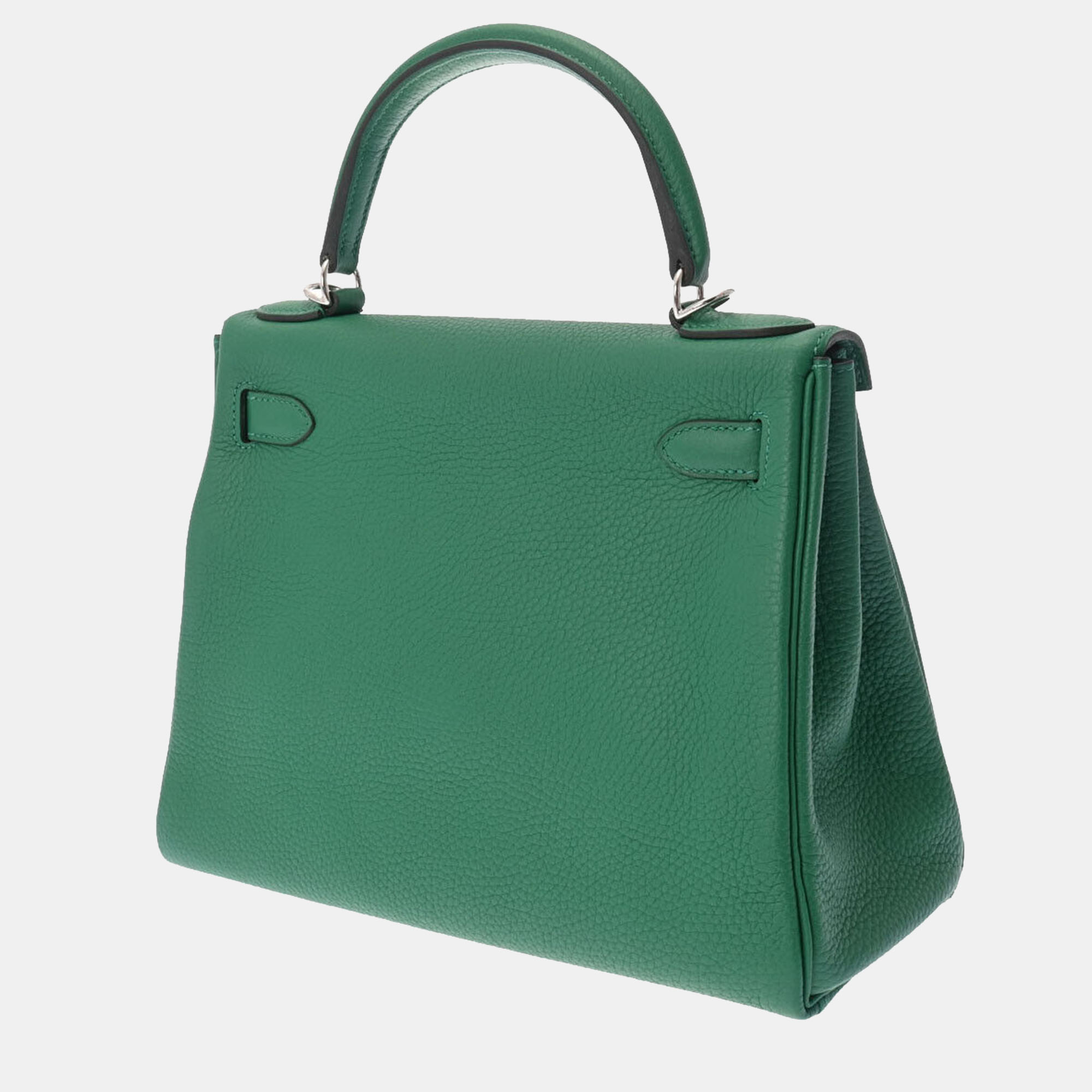 

Hermes Green Clemence Leather Palladium Hardware Kelly 28 Retourne Bag