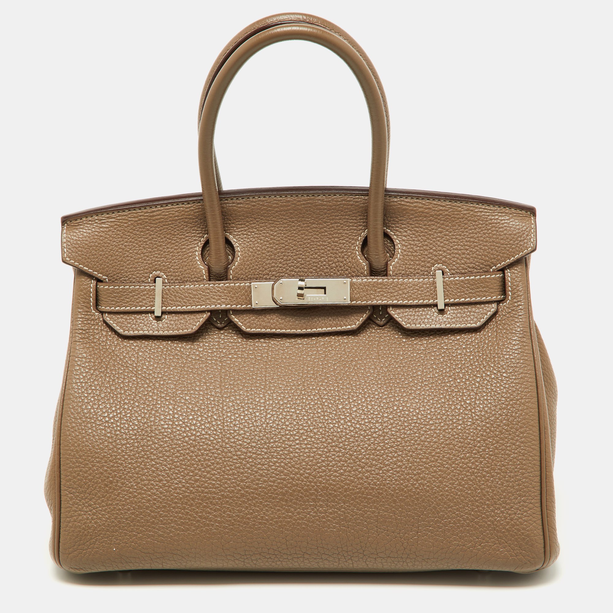 Pre-owned Hermes Etoupe Togo Leather Palladium Finish Birkin 30 Bag In Grey