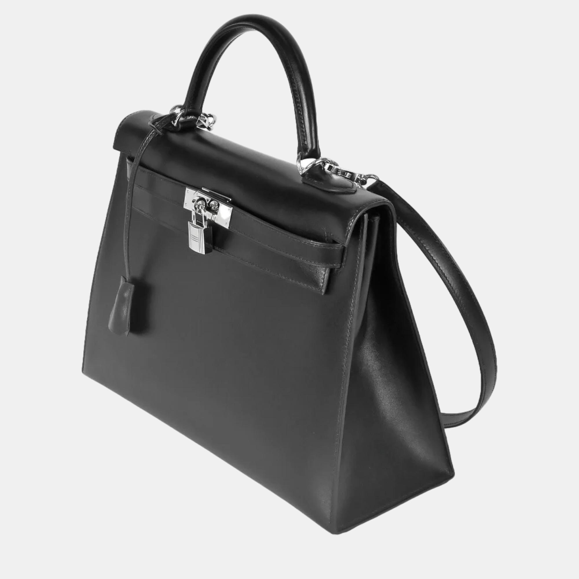 

Hermes HERMES Kelly 32 outside sewing handbag box calf noir J stamp (2006), Black