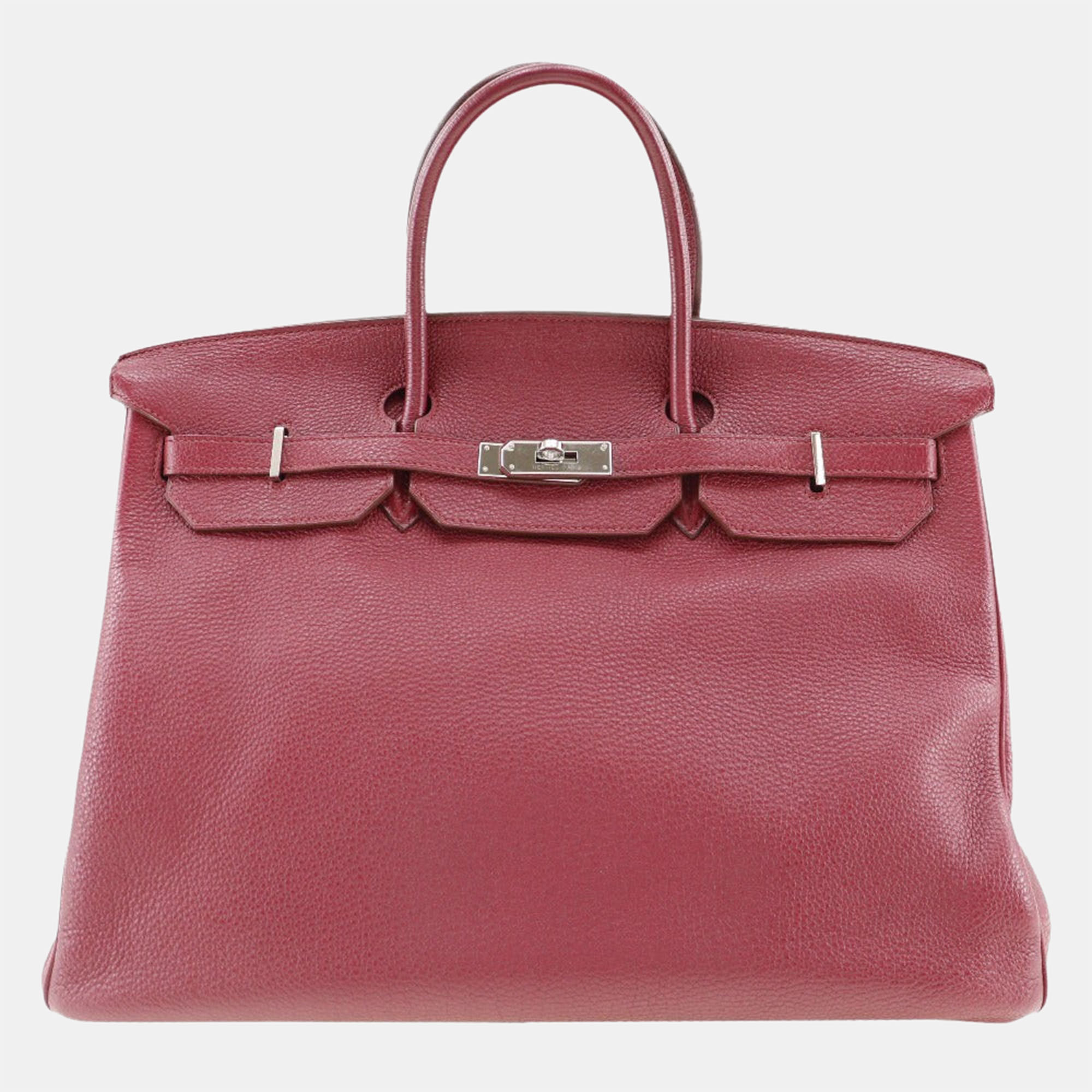 

Hermes Red Clemence Leather Palladium Plated Hardware Birkin 40 Tote Bag